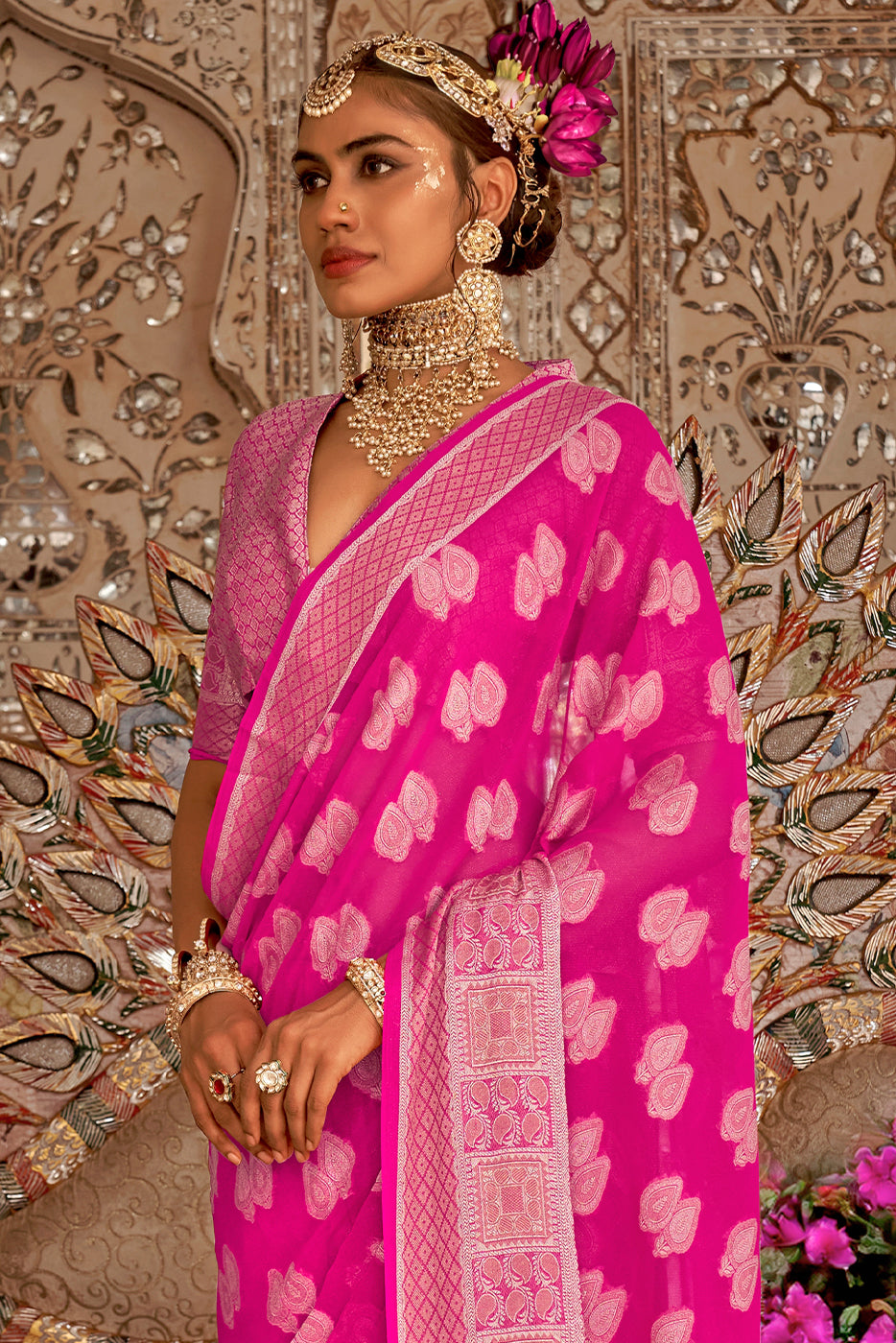 Pink Woven Georgette Saree-ZB133503_3_SareeButa.com