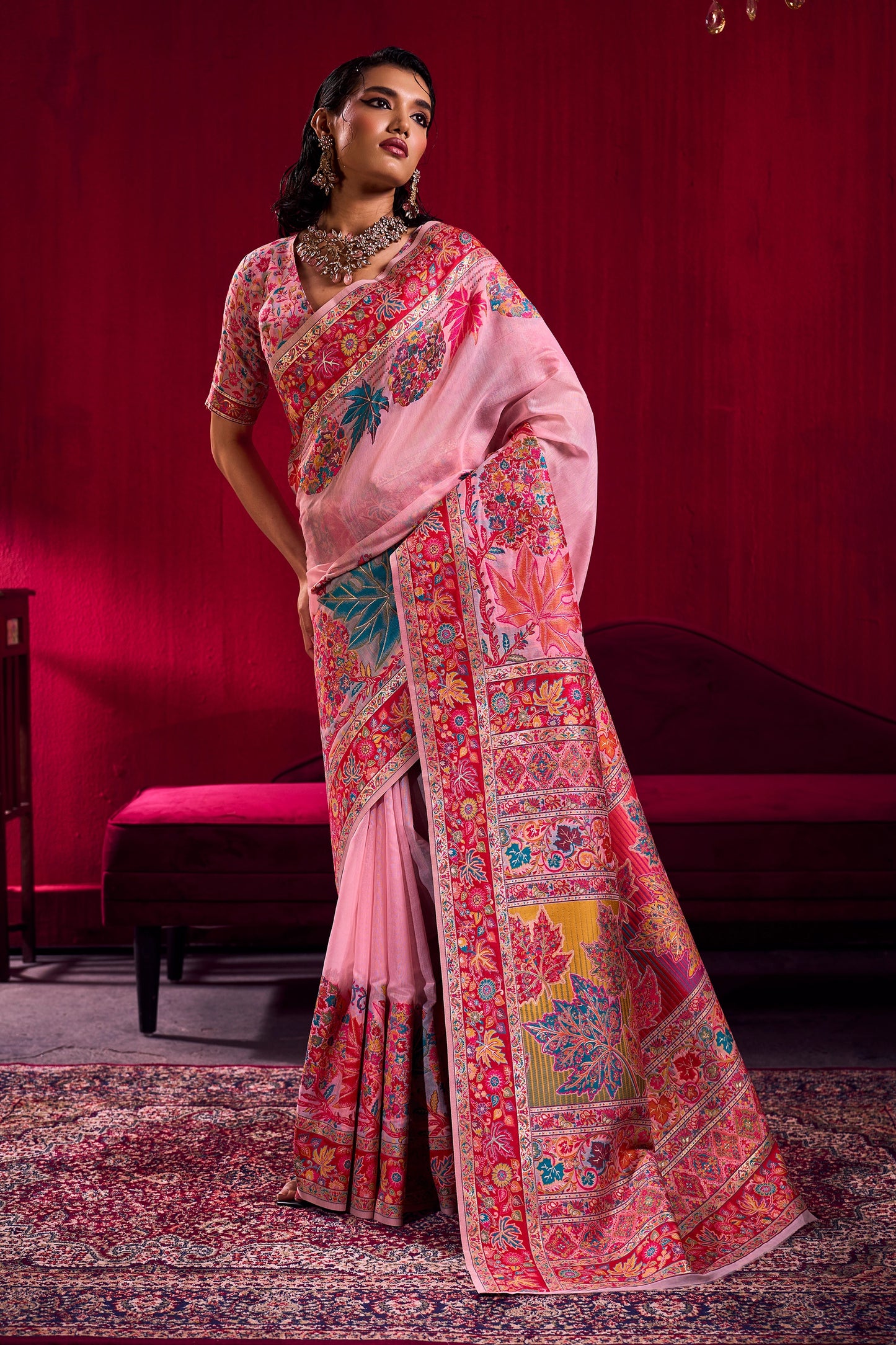 Pink Woven Kashmiri Jamewar Modal Silk Saree-SAR12358_1_SareeButa.com