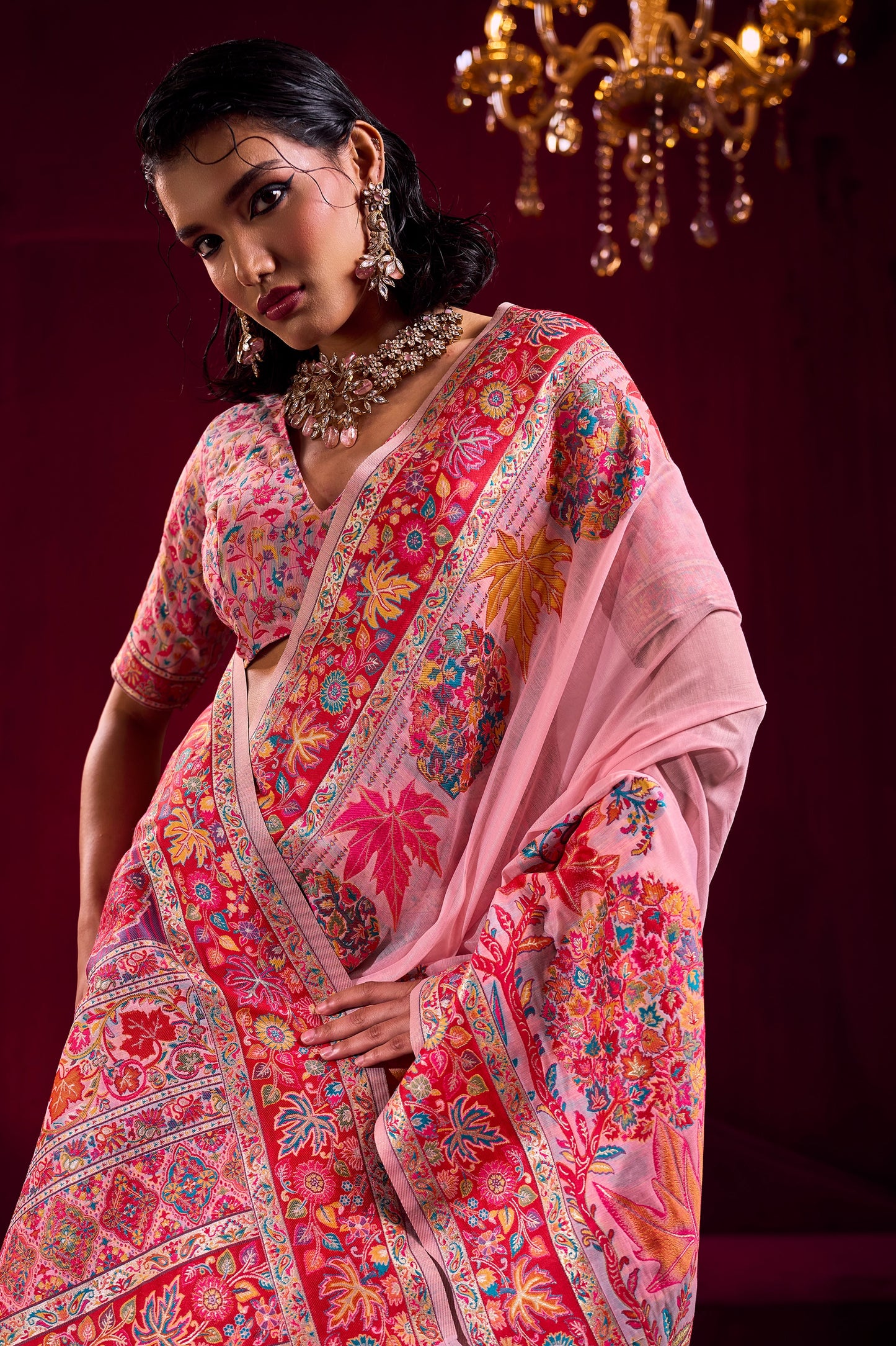 Pink Woven Kashmiri Jamewar Modal Silk Saree-SAR12358_2_SareeButa.com