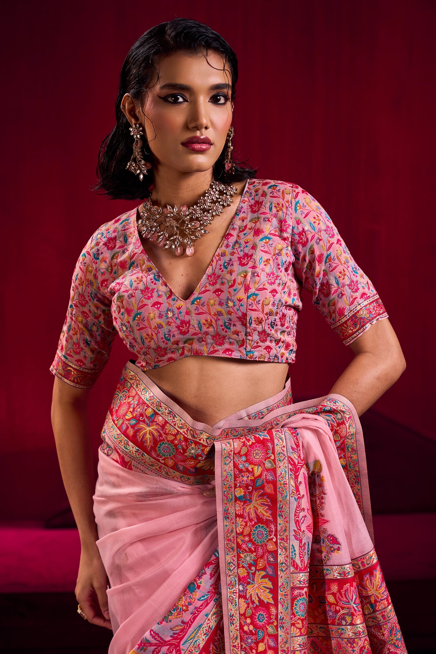 Pink Woven Kashmiri Jamewar Modal Silk Saree-SAR12358_3_SareeButa.com