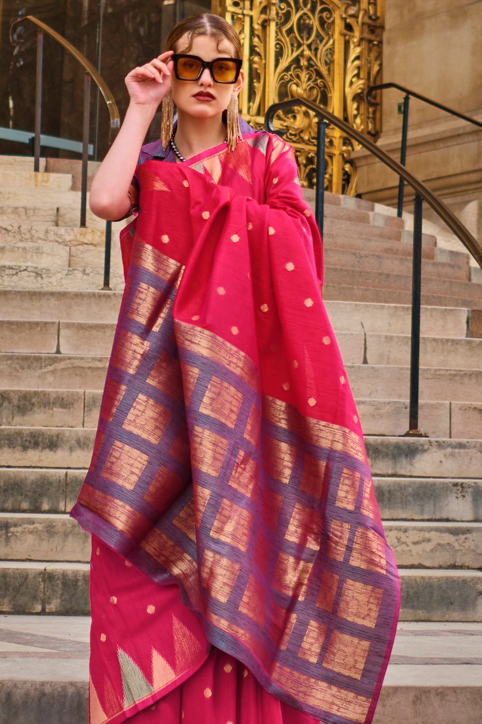 Pink Woven Khadi Silk Saree-ZB134284_2_SareeButa.com