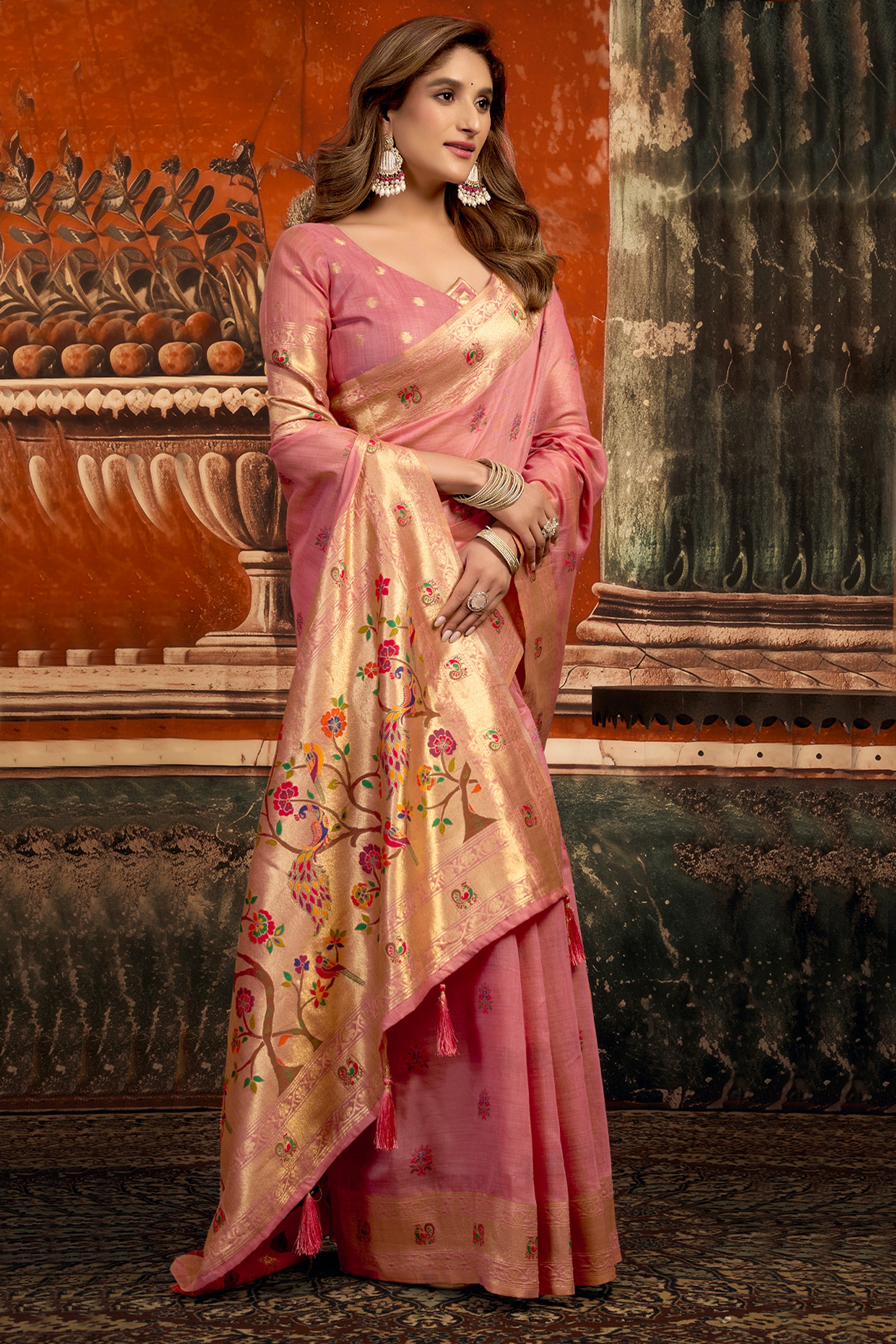 Pink Woven Kota Silk Paithani Saree-SAR12745_3_SareeButa.com