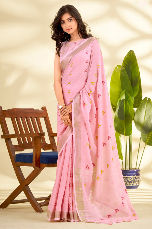 Pink Woven Linen Silk Saree-SAR10009_1_SareeButa.com