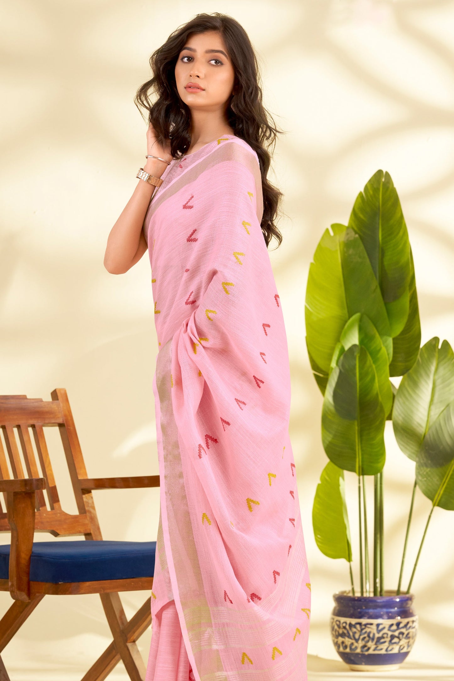 Pink Woven Linen Silk Saree-SAR10009_3_SareeButa.com