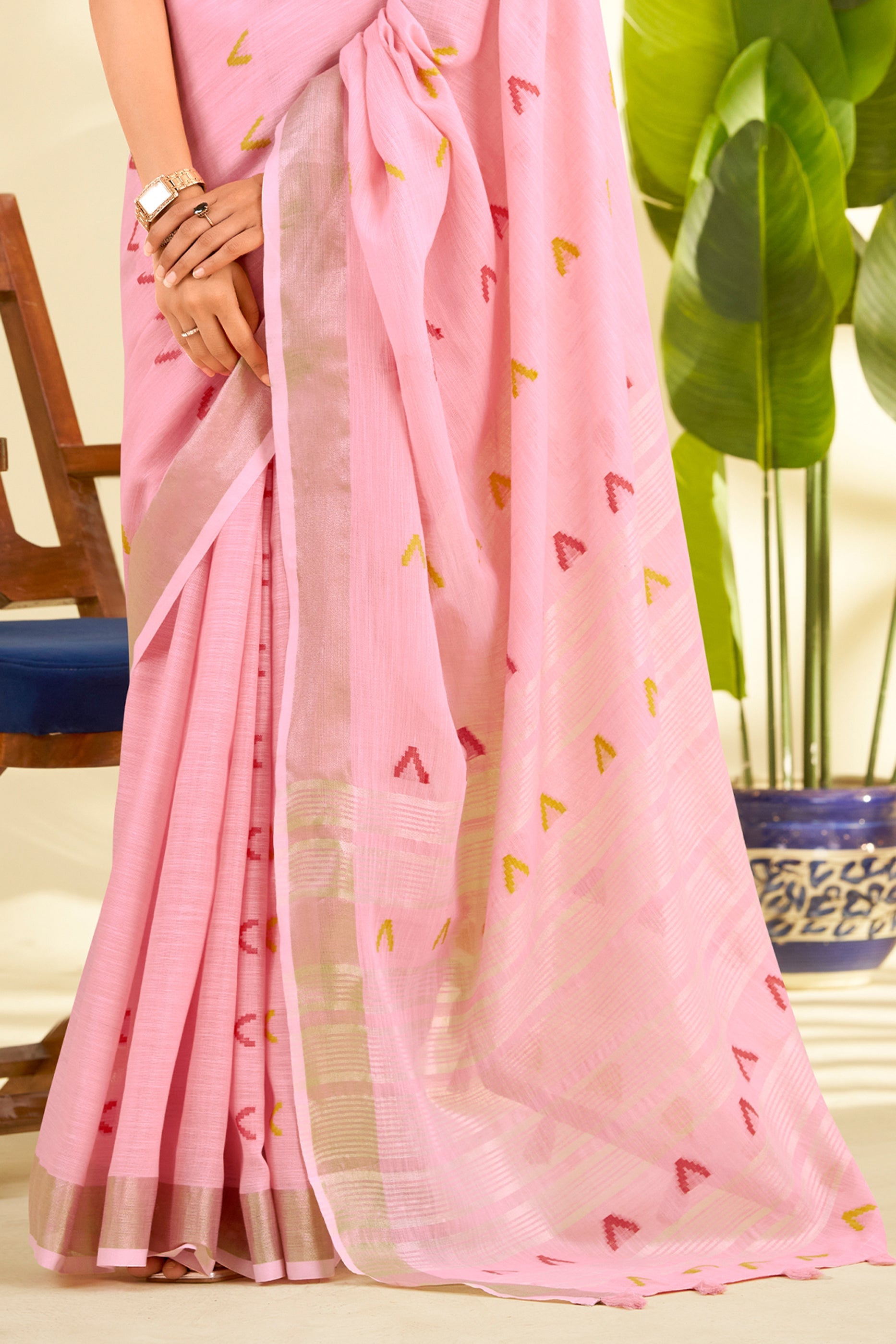 Pink Woven Linen Silk Saree-SAR10009_5_SareeButa.com