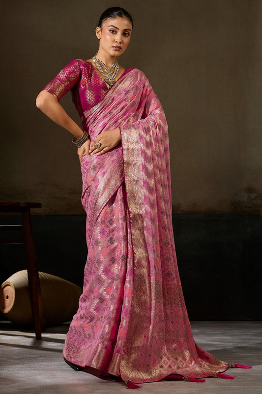 Pink Woven Meenakari Khadi Georgette Saree-SAR13310_1_SareeButa.com
