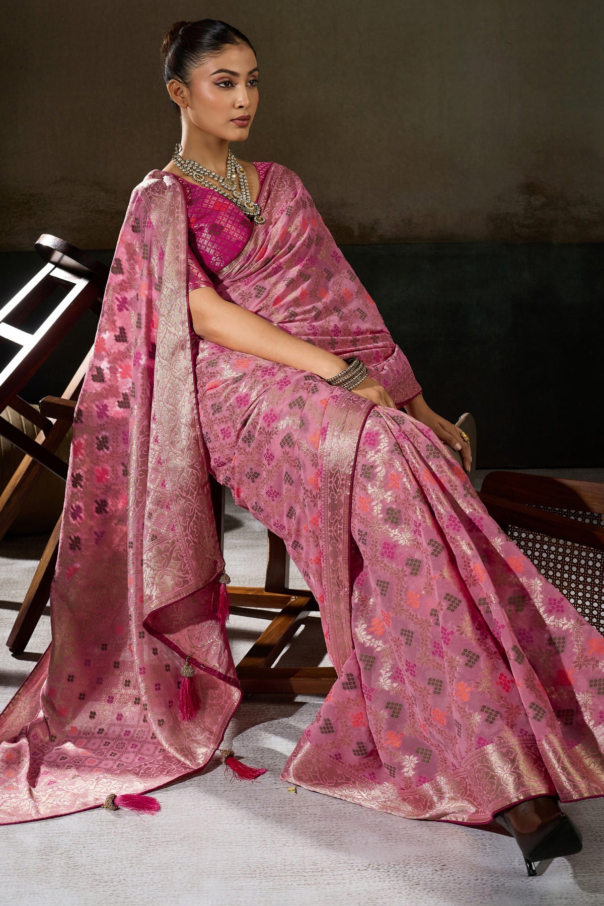 Pink Woven Meenakari Khadi Georgette Saree-SAR13310_2_SareeButa.com