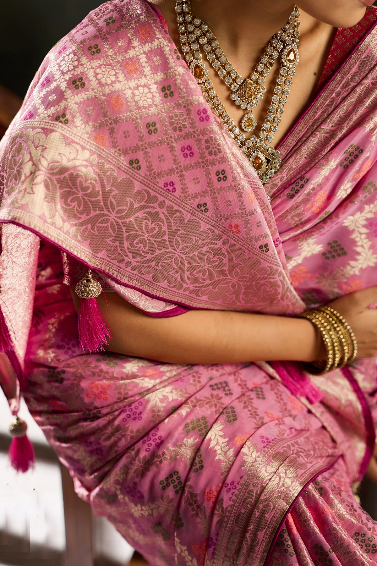 Pink Woven Meenakari Khadi Georgette Saree-SAR13310_3_SareeButa.com