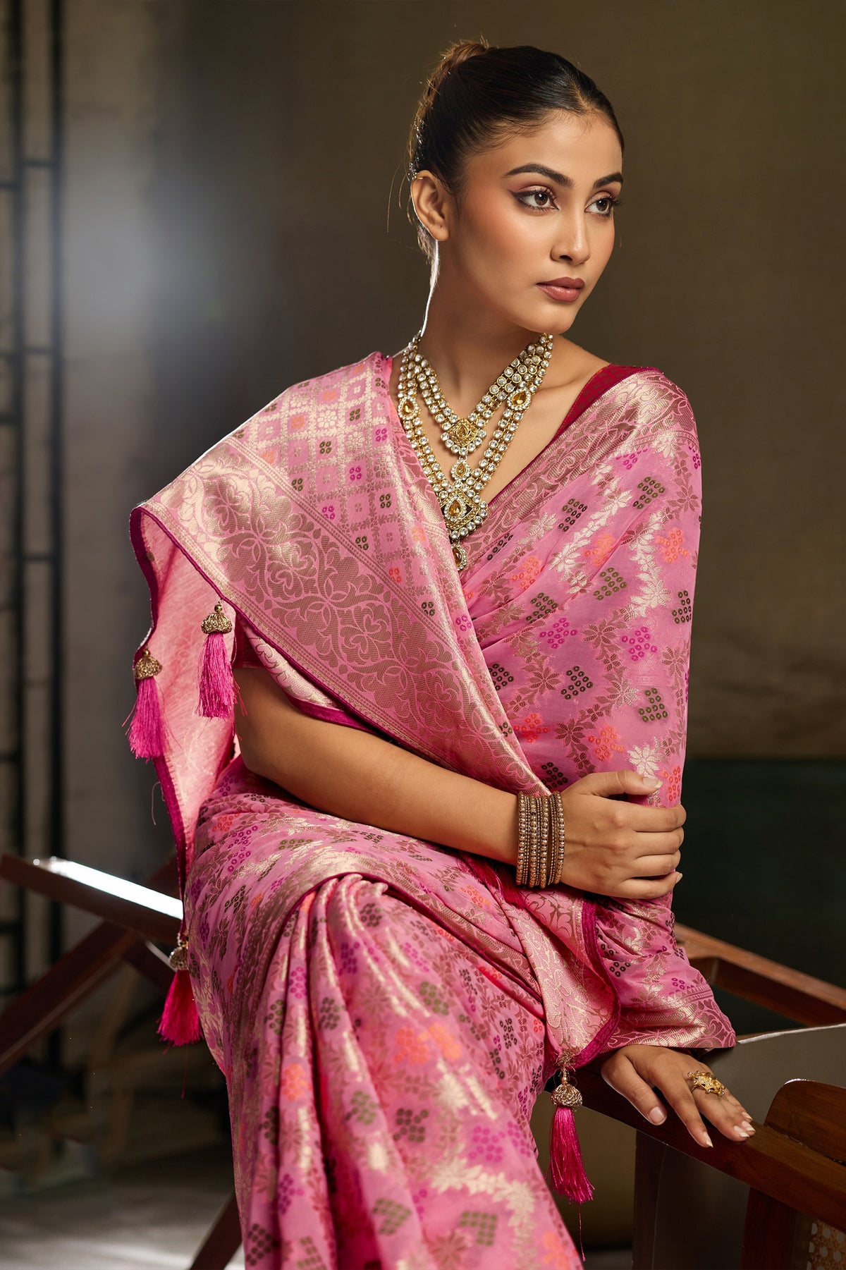 Pink Woven Meenakari Khadi Georgette Saree-SAR13310_4_SareeButa.com