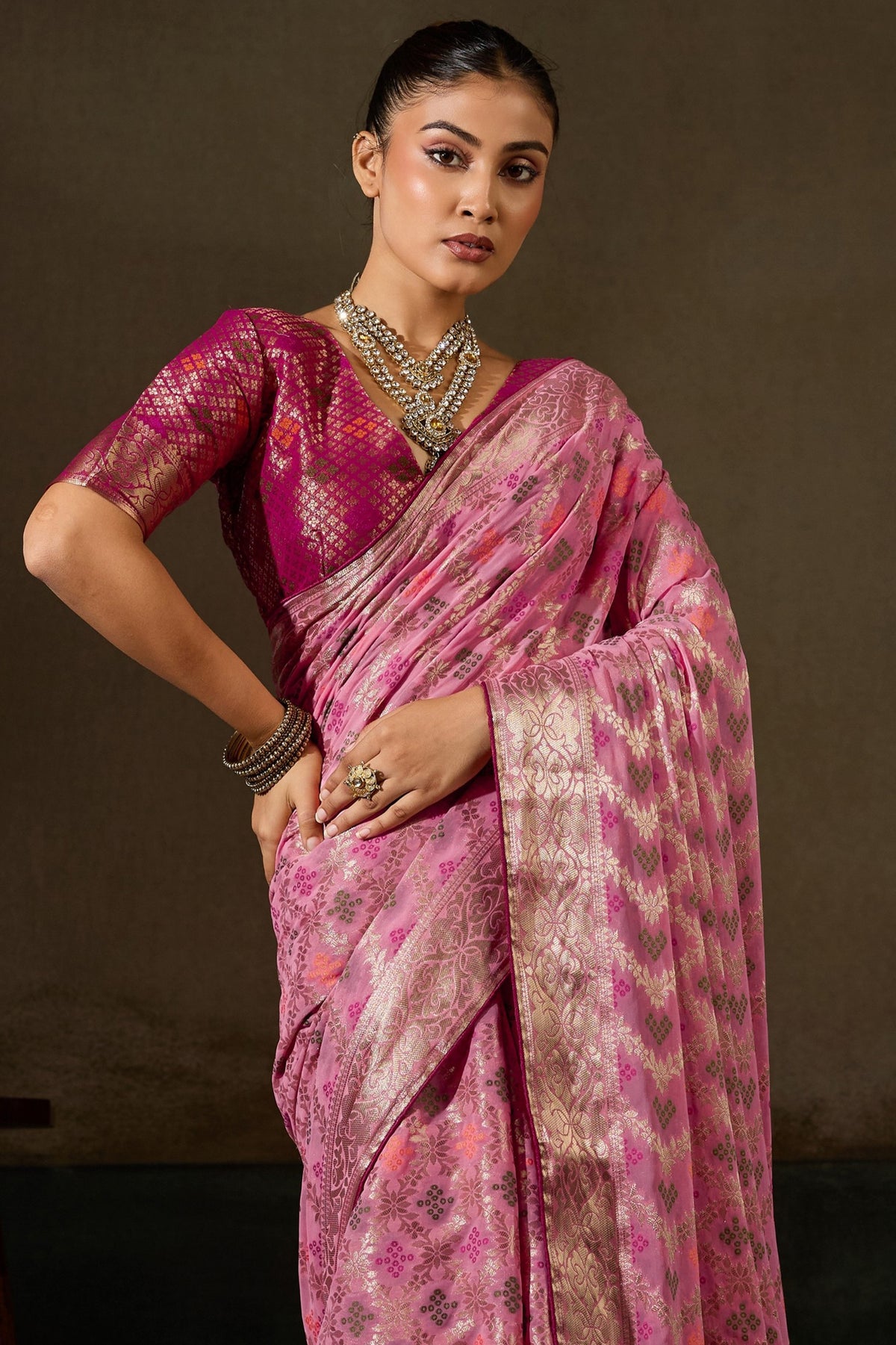 Pink Woven Meenakari Khadi Georgette Saree-SAR13310_5_SareeButa.com