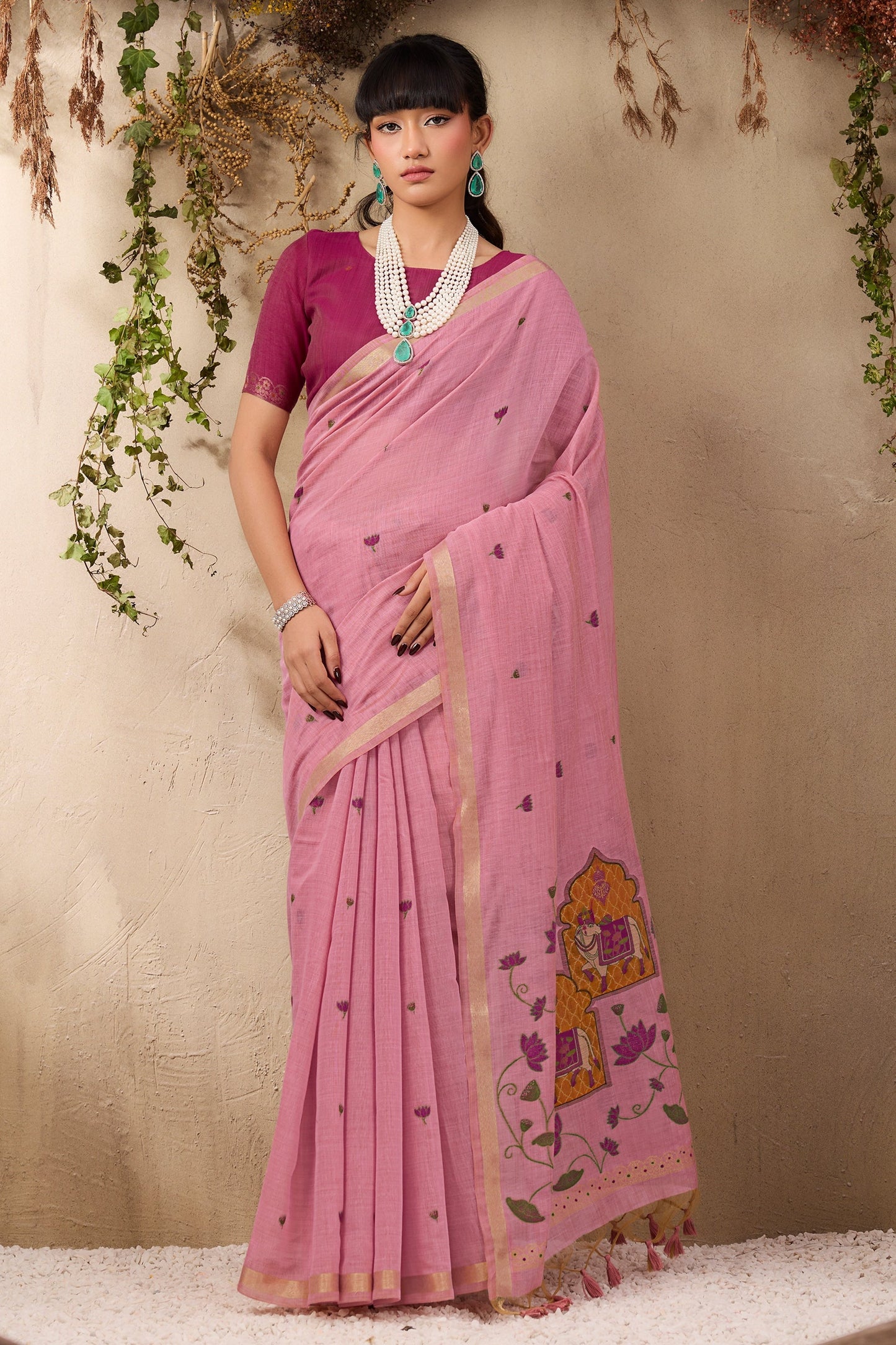Pink Woven Munga Cotton Saree-SAR11220_1_SareeButa.com