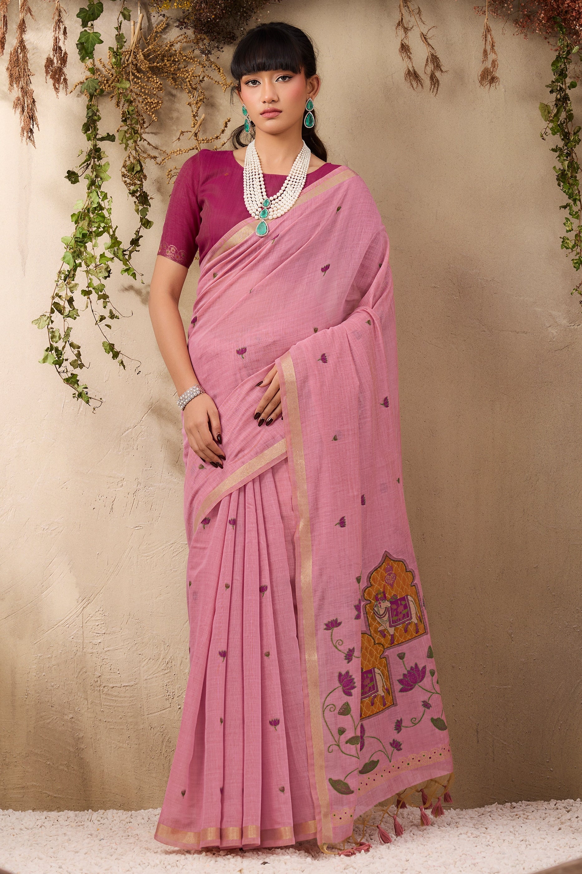 Pink Woven Munga Cotton Saree-SAR11220_1_SareeButa.com