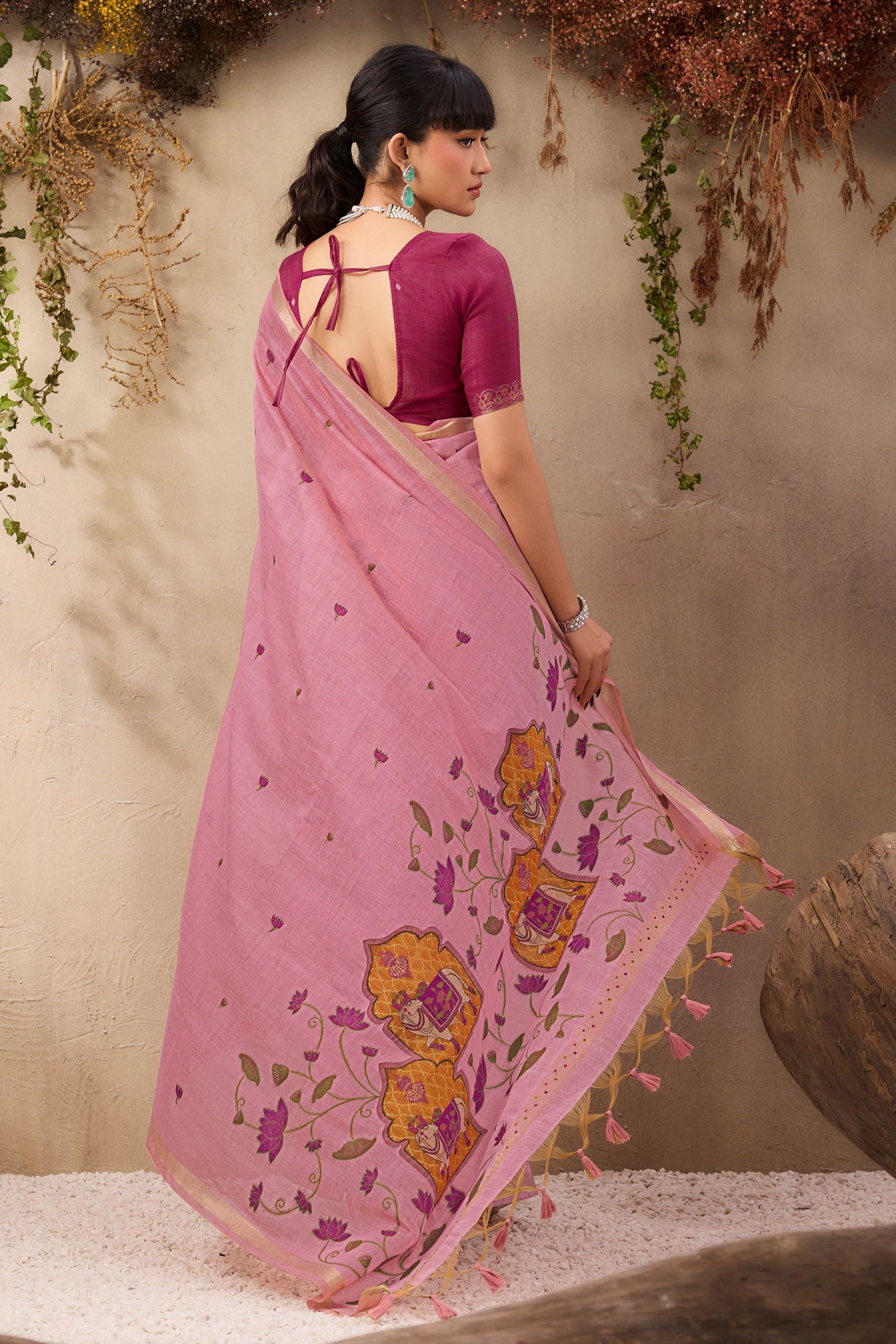 Pink Woven Munga Cotton Saree-SAR11220_4_SareeButa.com