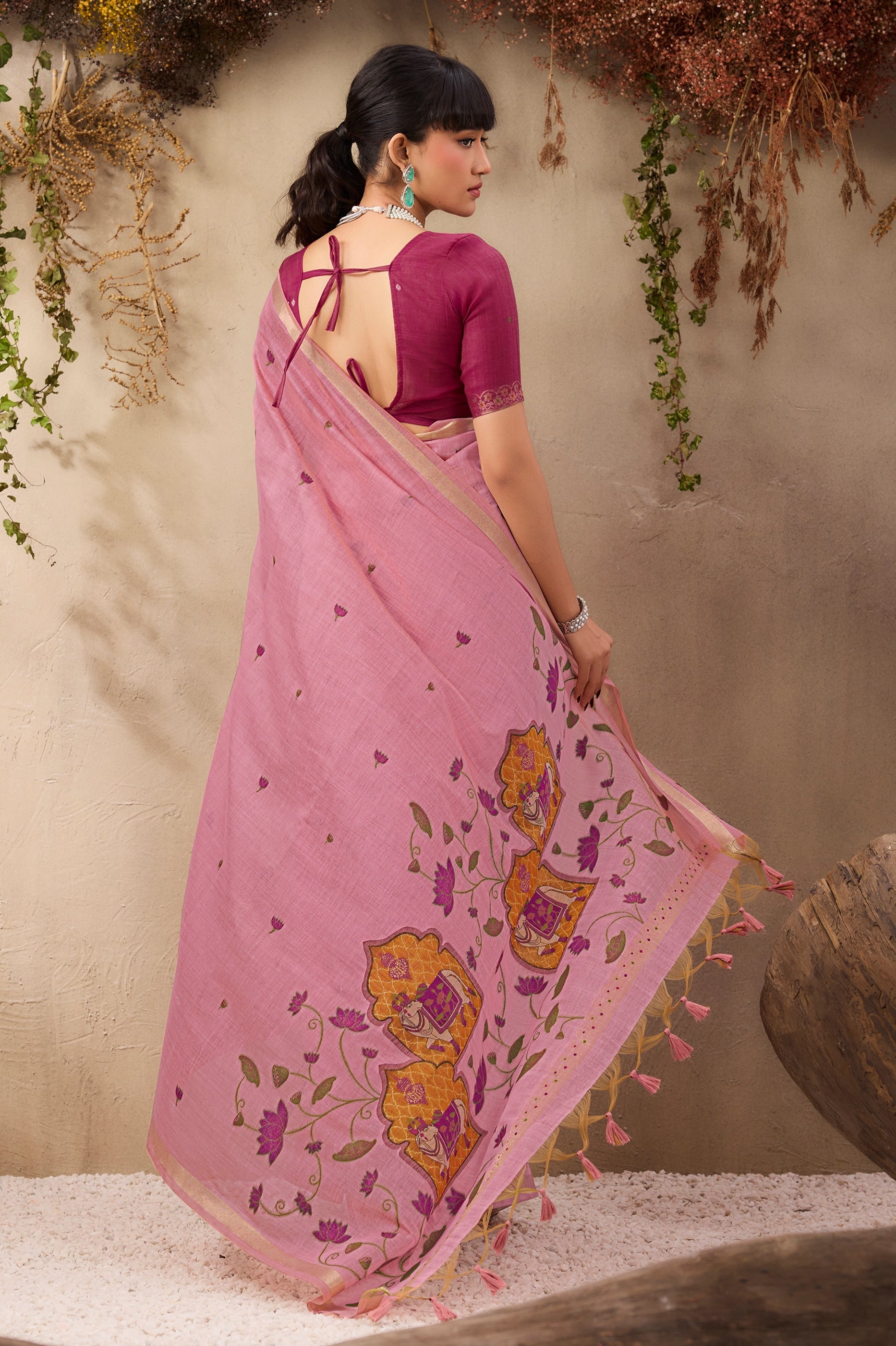 Pink Woven Munga Cotton Saree-SAR11220_4_SareeButa.com