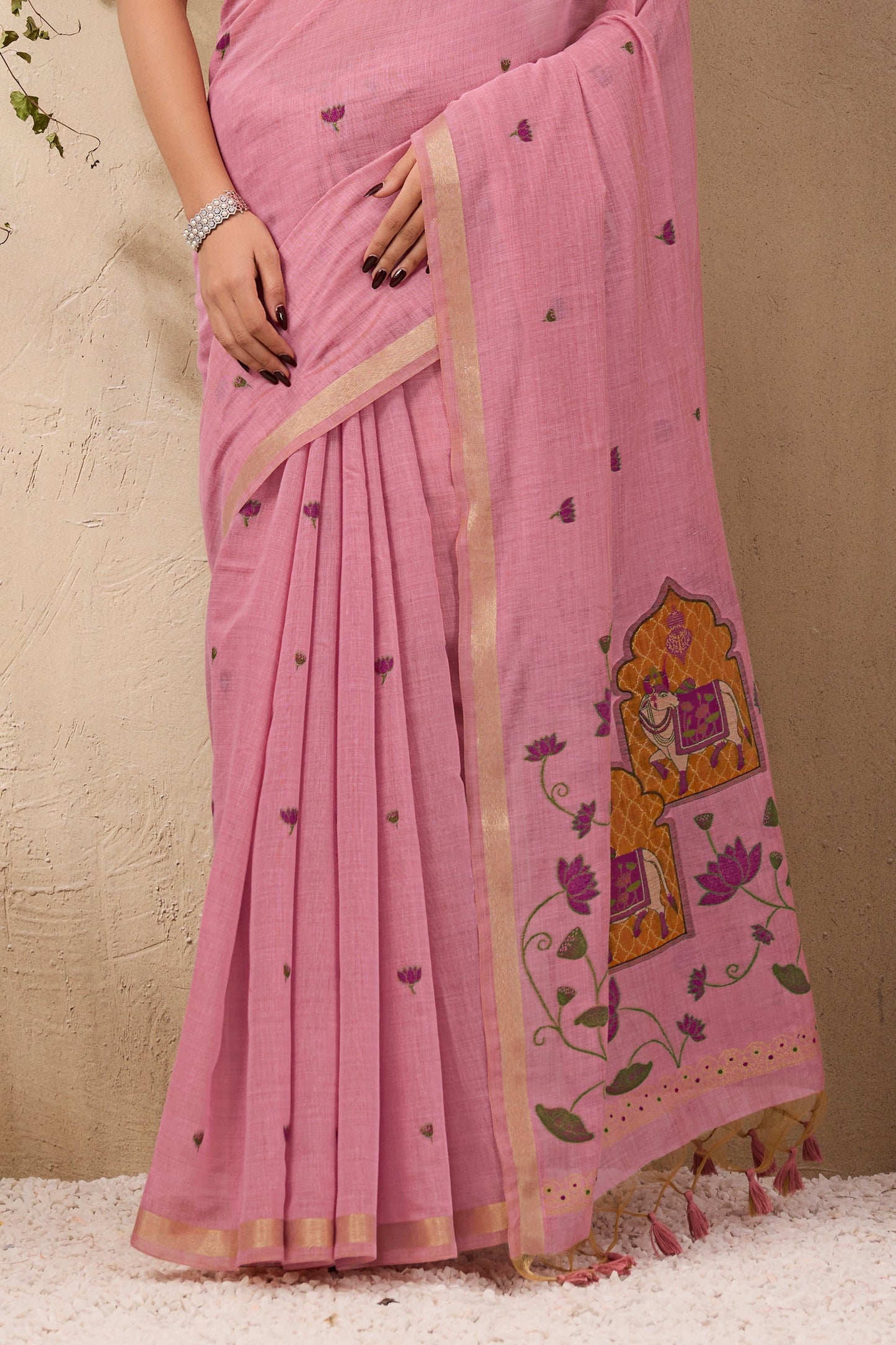 Pink Woven Munga Cotton Saree-SAR11220_5_SareeButa.com