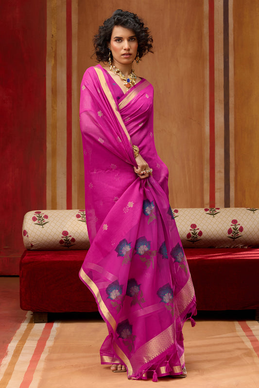 Pink Woven Munga Cotton Saree-SAR11934_2_SareeButa.com