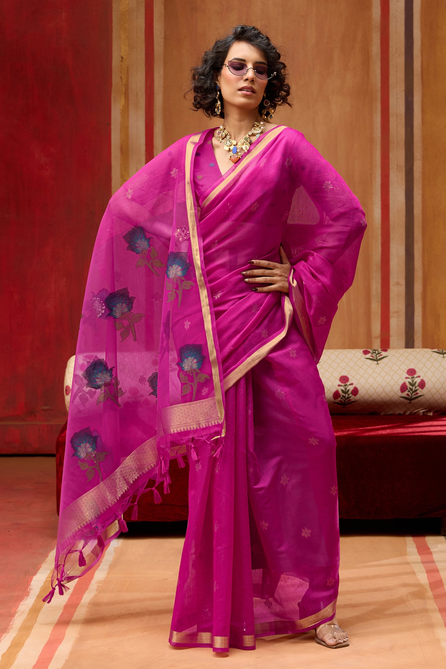 Pink Woven Munga Cotton Saree-SAR11934_3_SareeButa.com