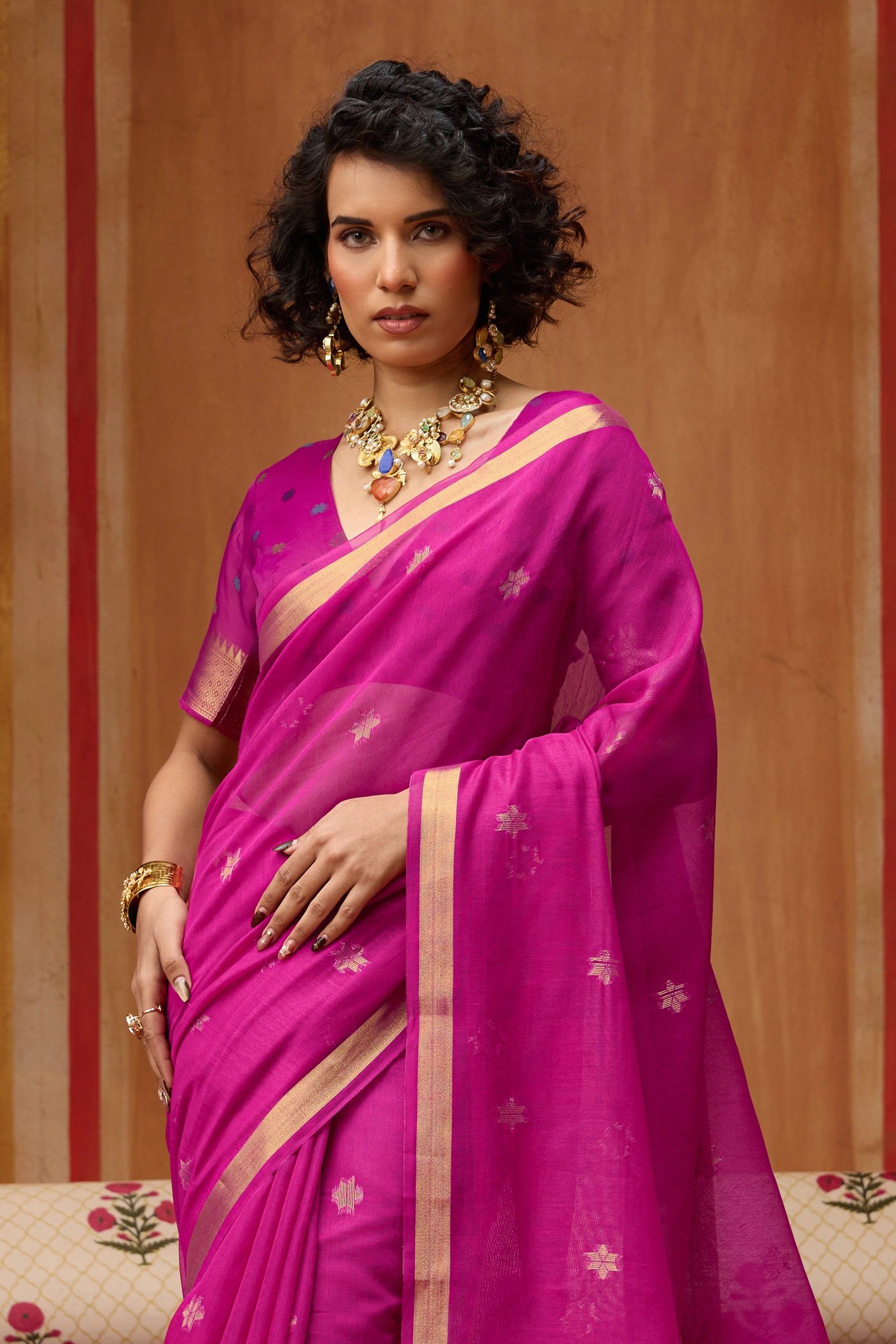Pink Woven Munga Cotton Saree-SAR11934_5_SareeButa.com