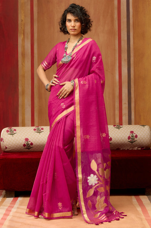 Pink Woven Munga Organza Silk Saree-SAR11945_1_SareeButa.com