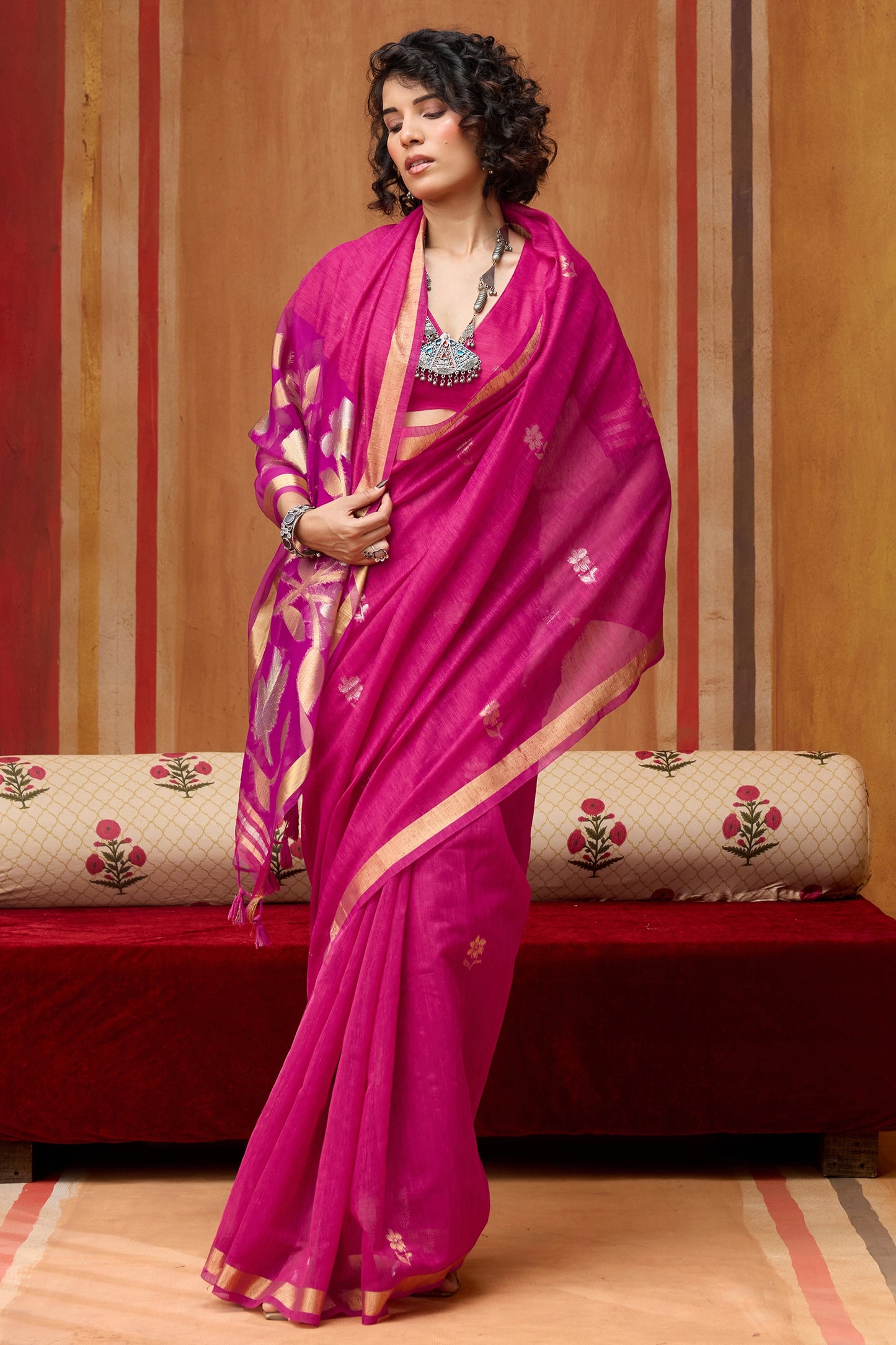 Pink Woven Munga Organza Silk Saree-SAR11945_3_SareeButa.com