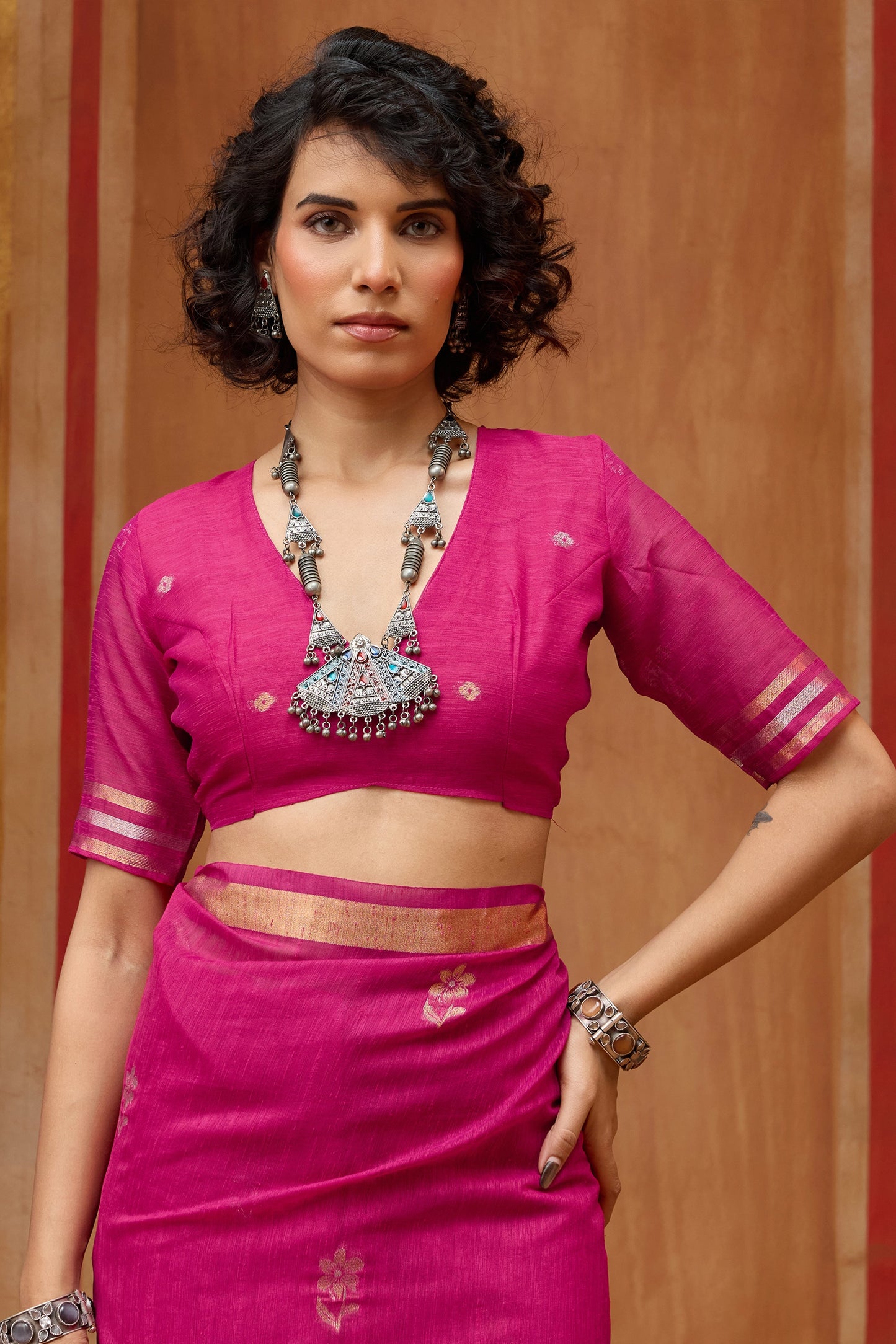 Pink Woven Munga Organza Silk Saree-SAR11945_5_SareeButa.com