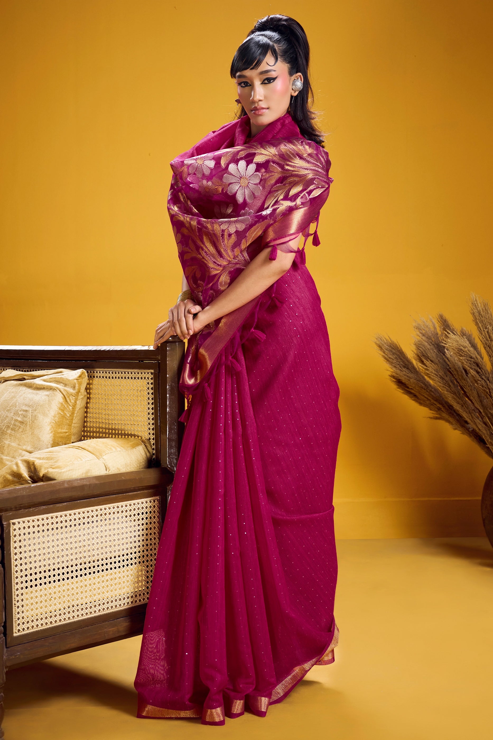 Pink Woven Munga Silk Saree-SAR12336_3_SareeButa.com