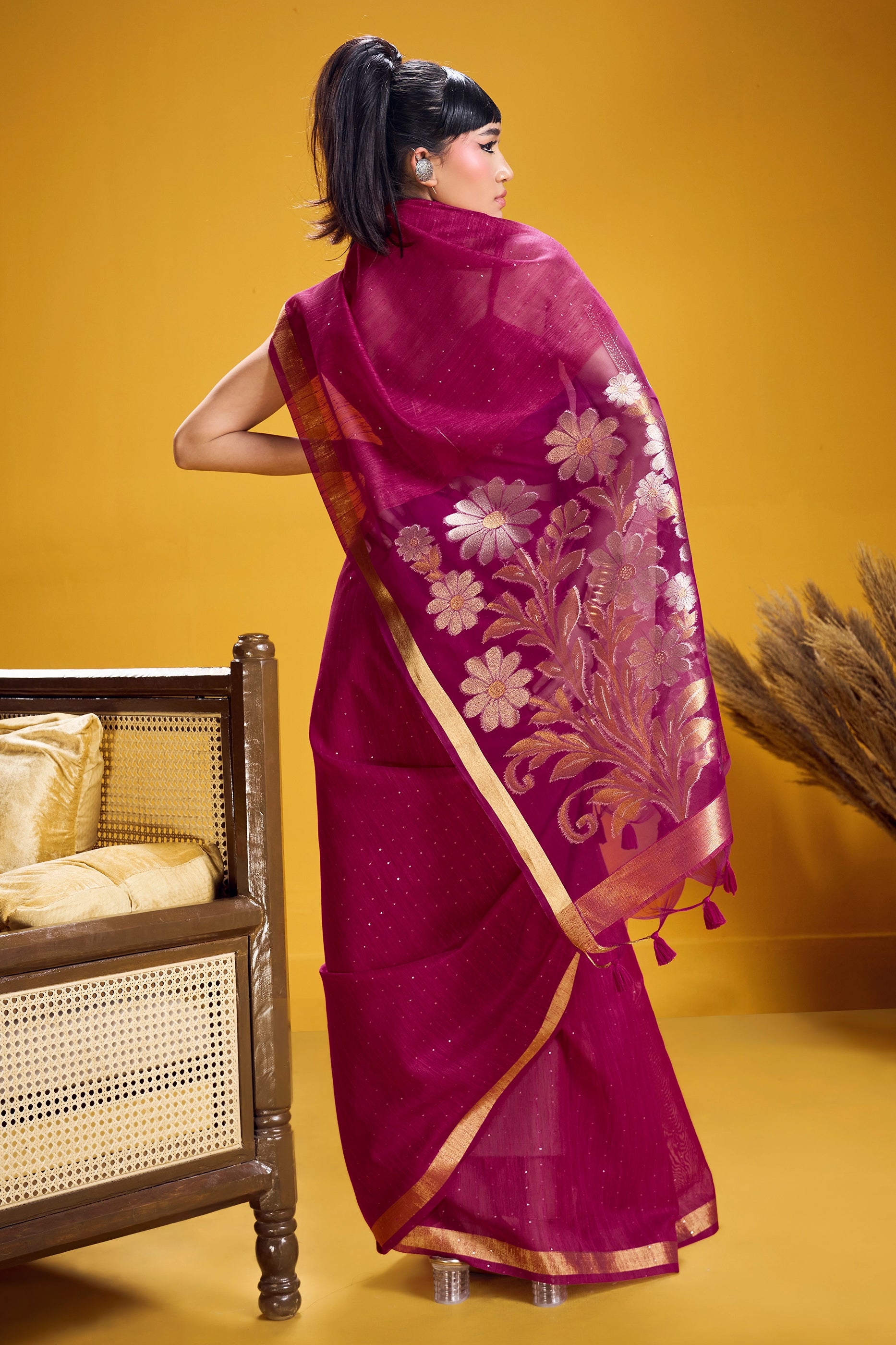 Pink Woven Munga Silk Saree-SAR12336_4_SareeButa.com
