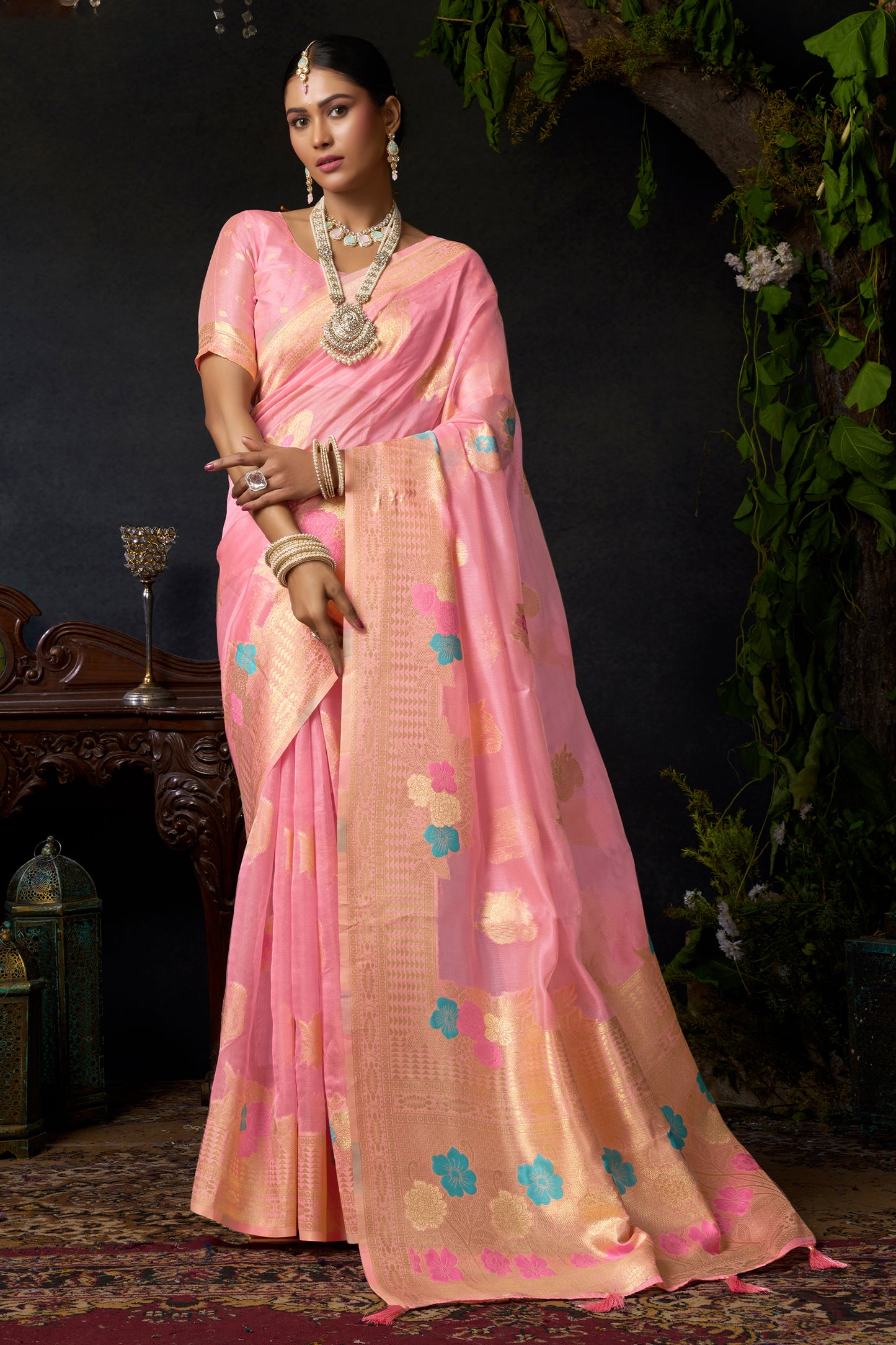 Pink Woven Organza Saree-SAR12616_1_SareeButa.com