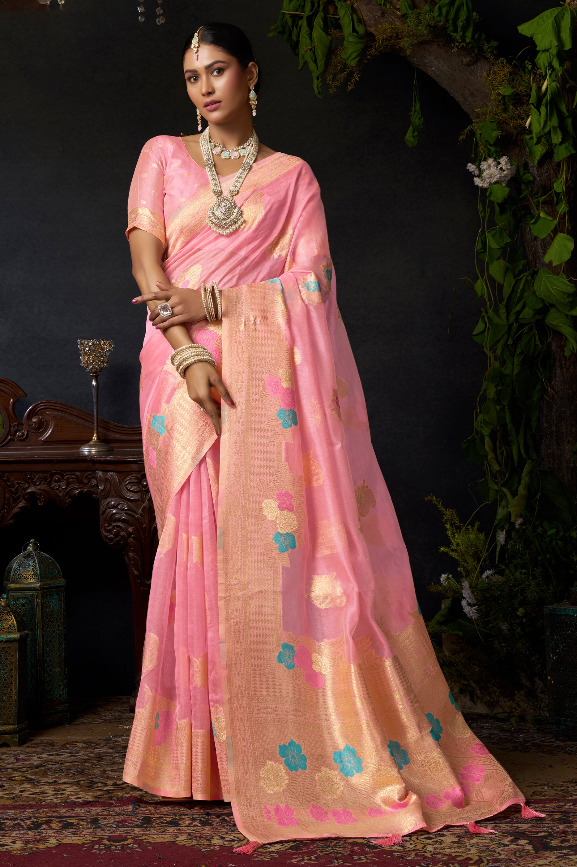 Pink Woven Organza Saree-SAR12616_1_SareeButa.com