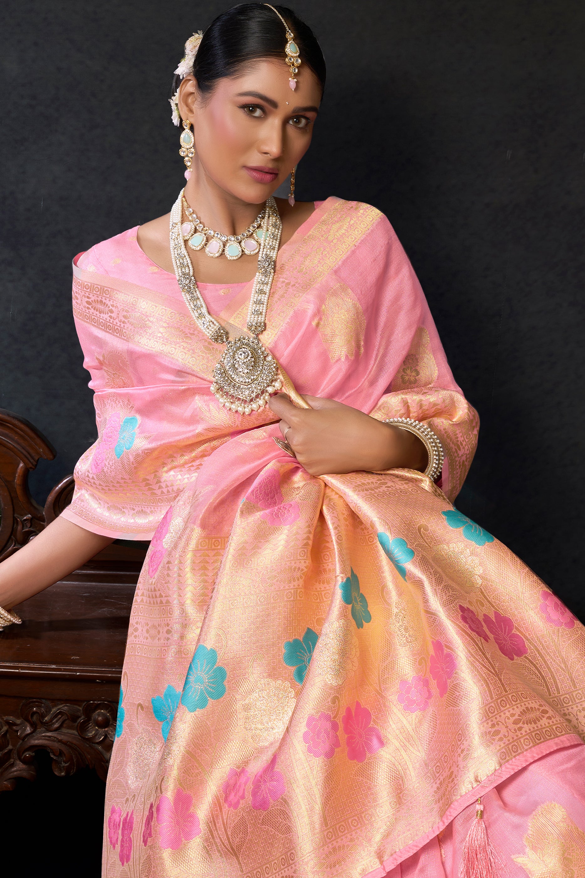 Pink Woven Organza Saree-SAR12616_2_SareeButa.com