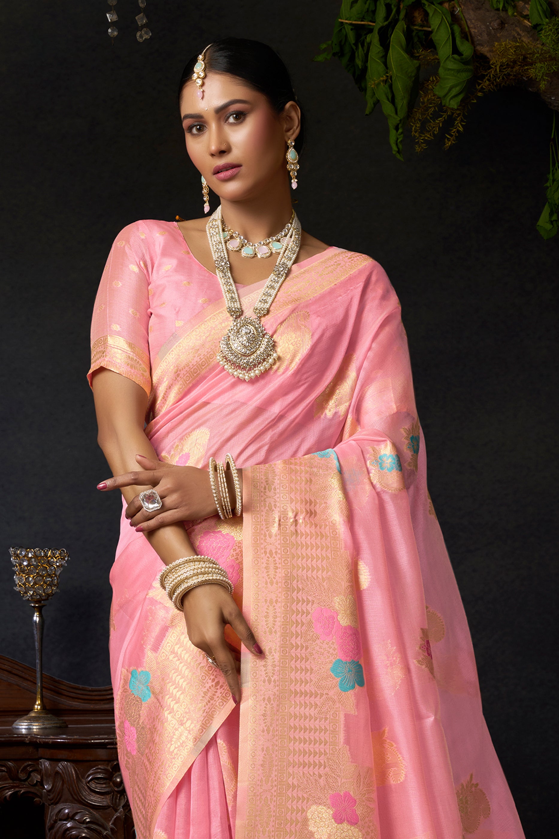 Pink Woven Organza Saree-SAR12616_3_SareeButa.com