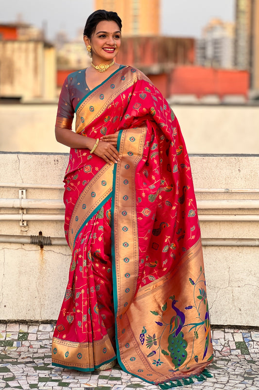 Pink Woven Paithani Silk Saree-ZB134834_1_SareeButa.com