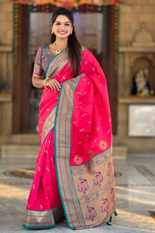 Pink Woven Paithani Saree-ZB134871_1_SareeButa.com
