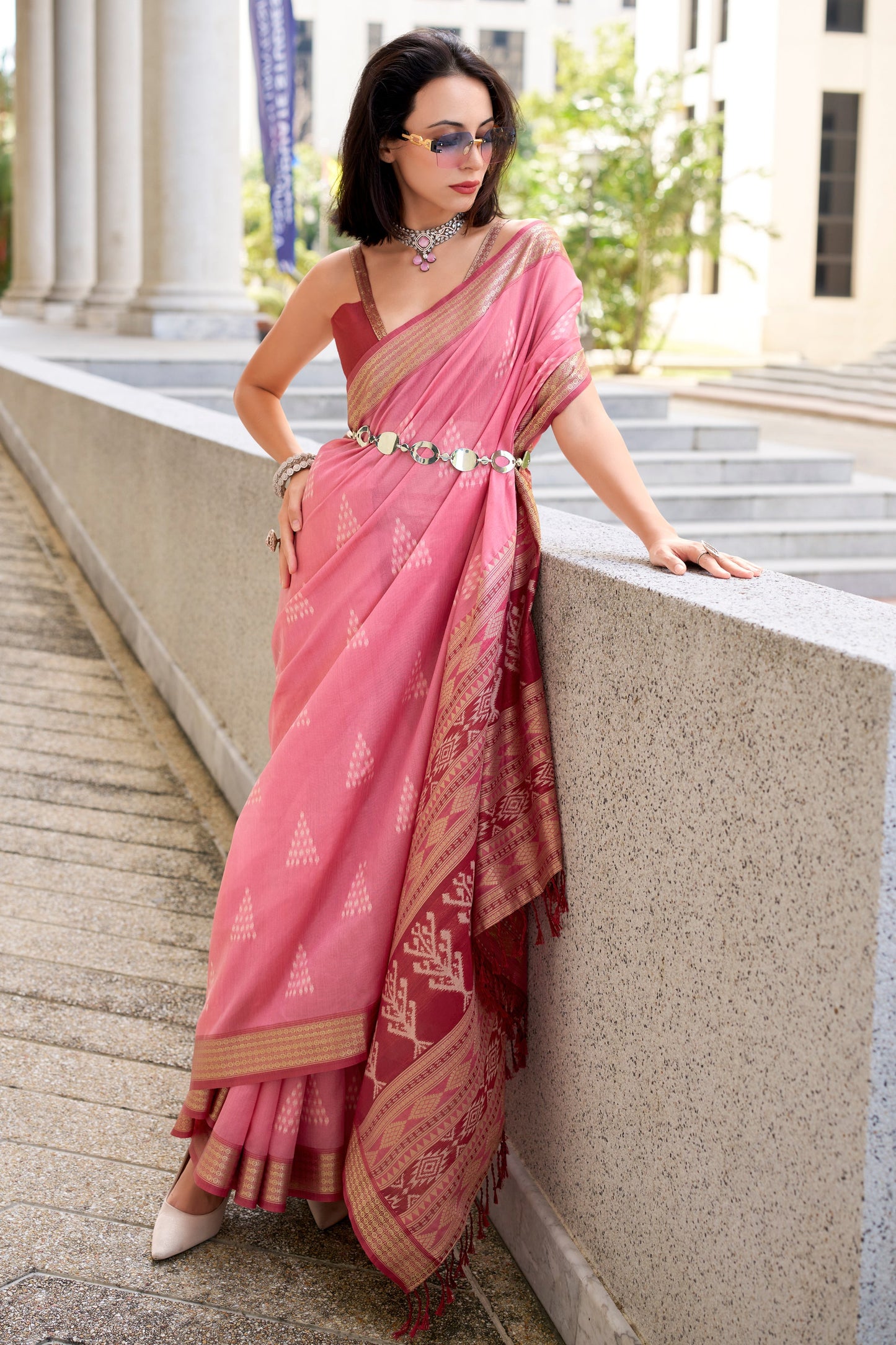 Pink Woven Rayon Silk Saree-ZB133848_3_SareeButa.com