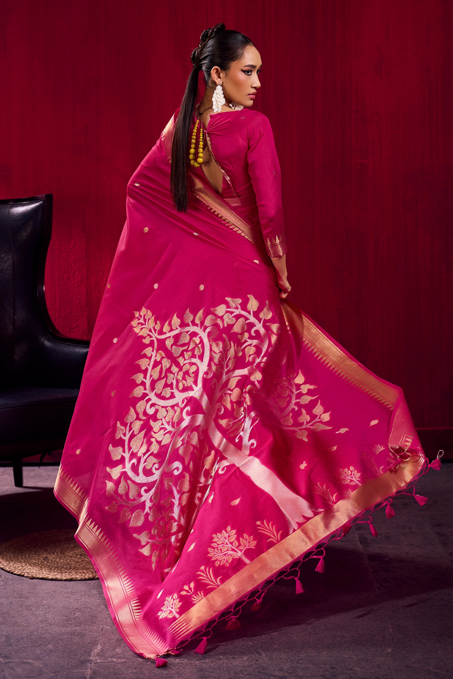 Pink Woven Satin Saree-SAR12381_3_SareeButa.com