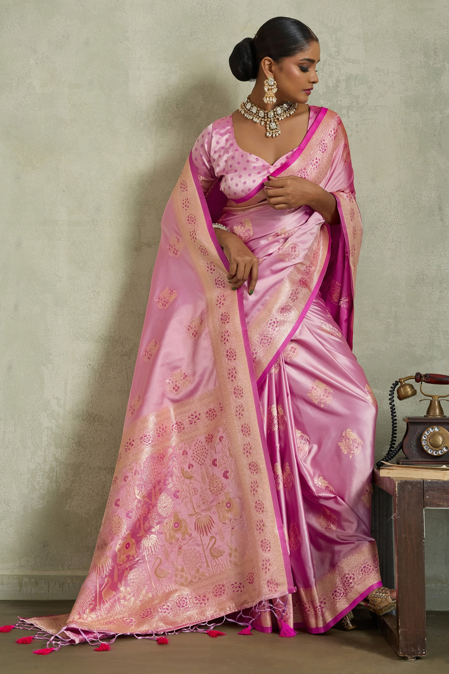 Pink Woven Satin Silk Banarasi Saree-SAR11809_3_SareeButa.com