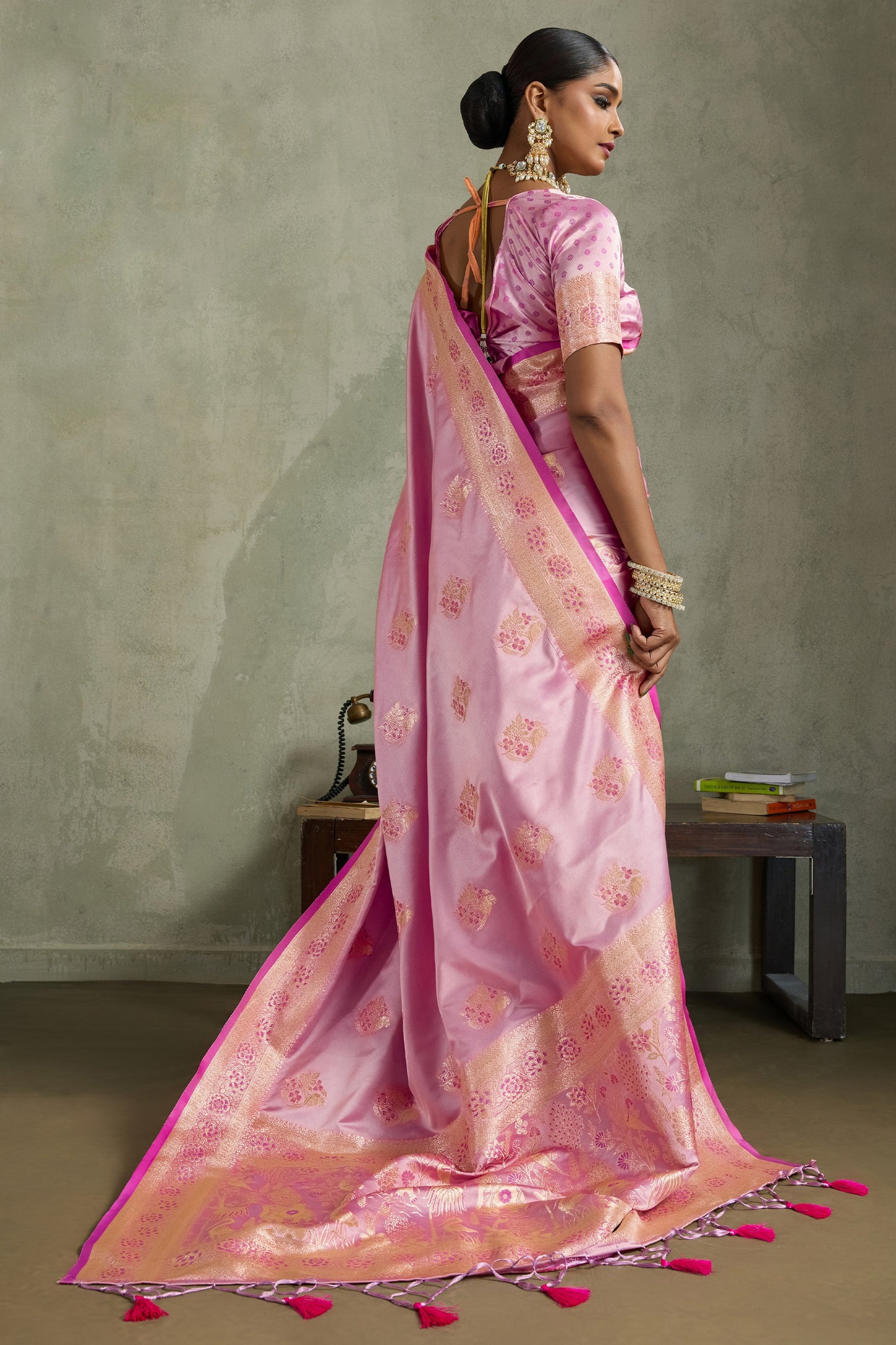 Pink Woven Satin Silk Banarasi Saree-SAR11809_4_SareeButa.com