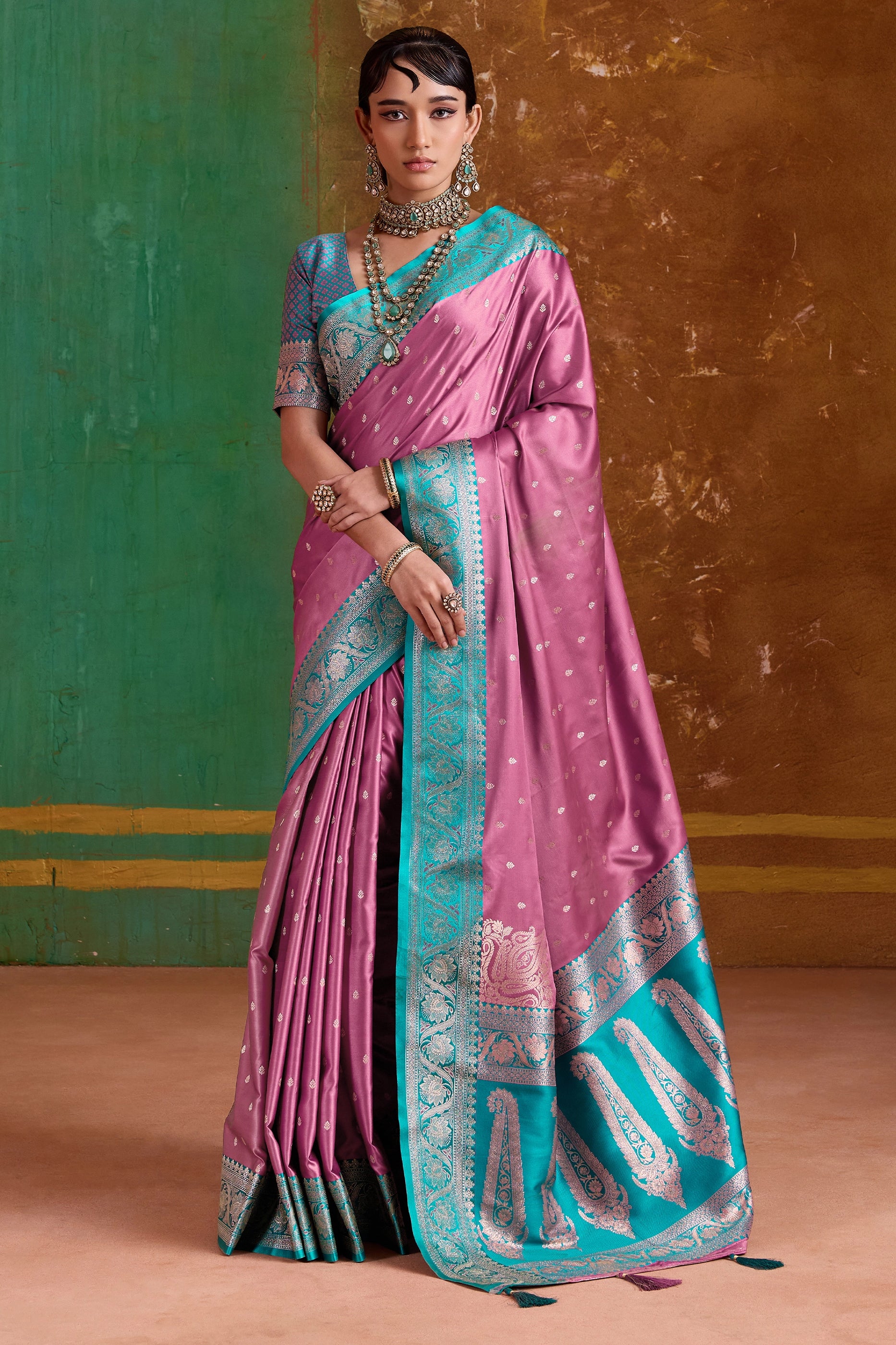 Pink Woven Satin Silk Saree-SAR12350_1_SareeButa.com