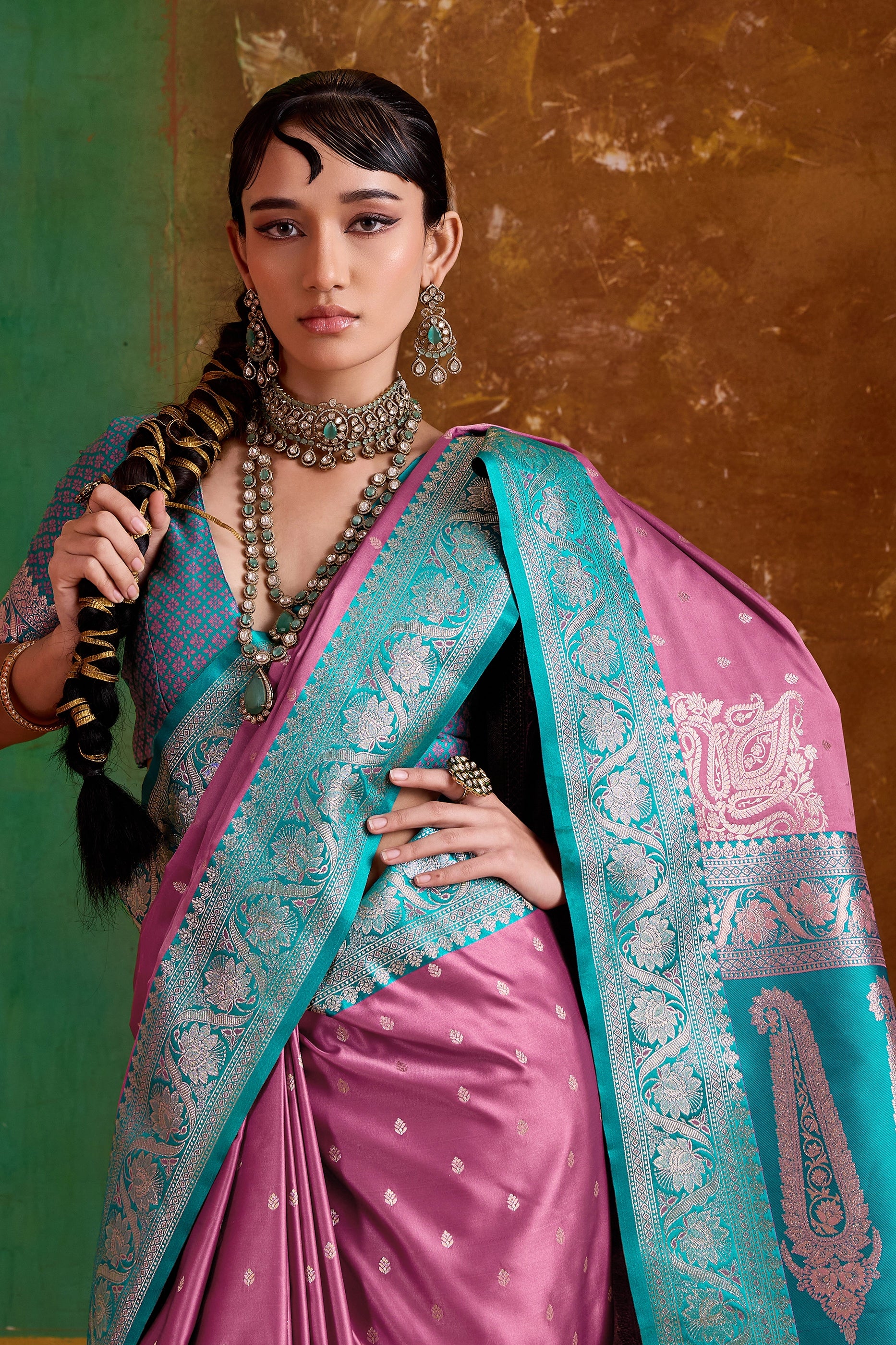 Pink Woven Satin Silk Saree-SAR12350_2_SareeButa.com