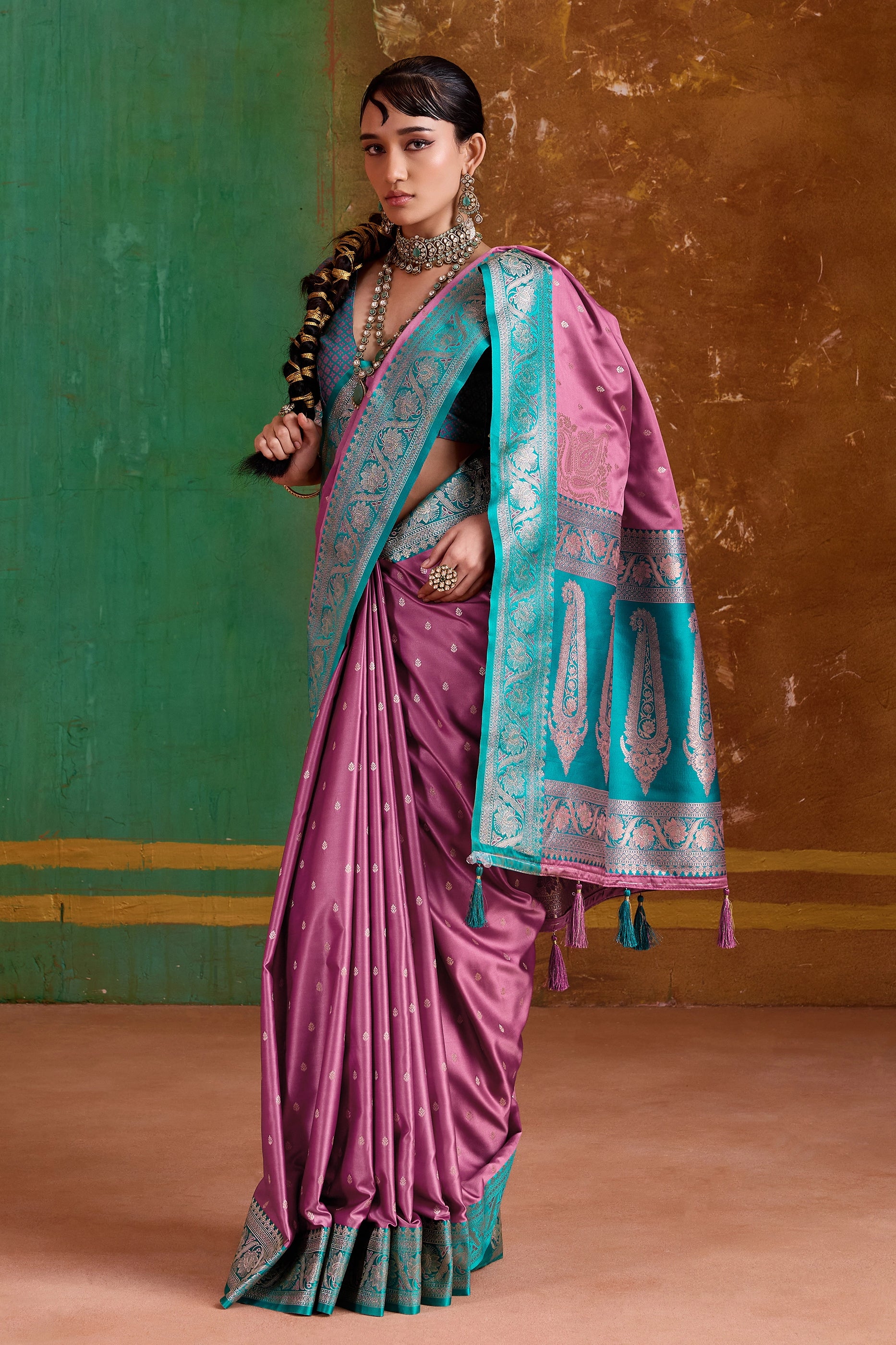 Pink Woven Satin Silk Saree-SAR12350_3_SareeButa.com