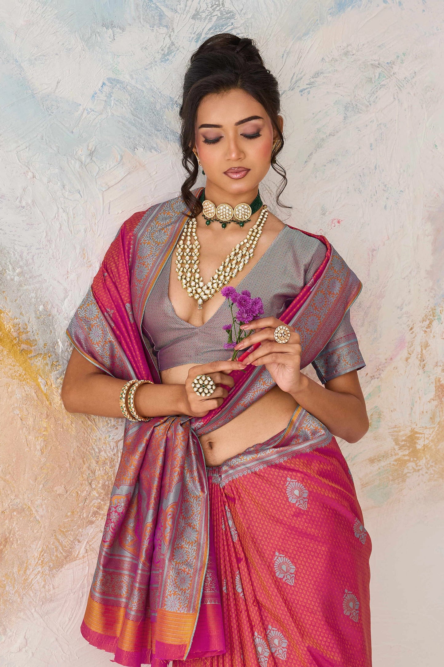 Pink Woven Silk Saree-SAR12317_2_SareeButa.com