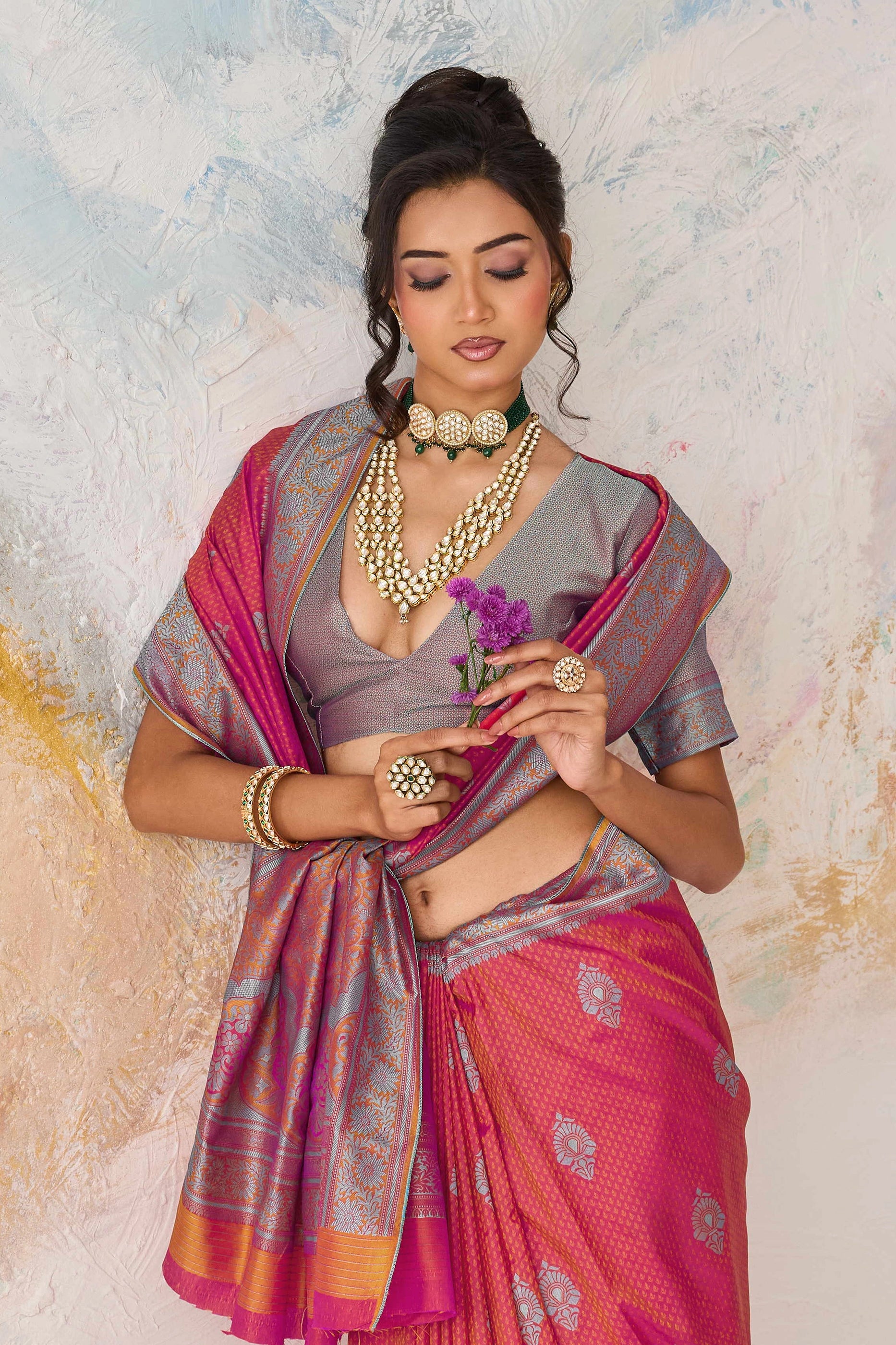 Pink Woven Silk Saree-SAR12317_2_SareeButa.com