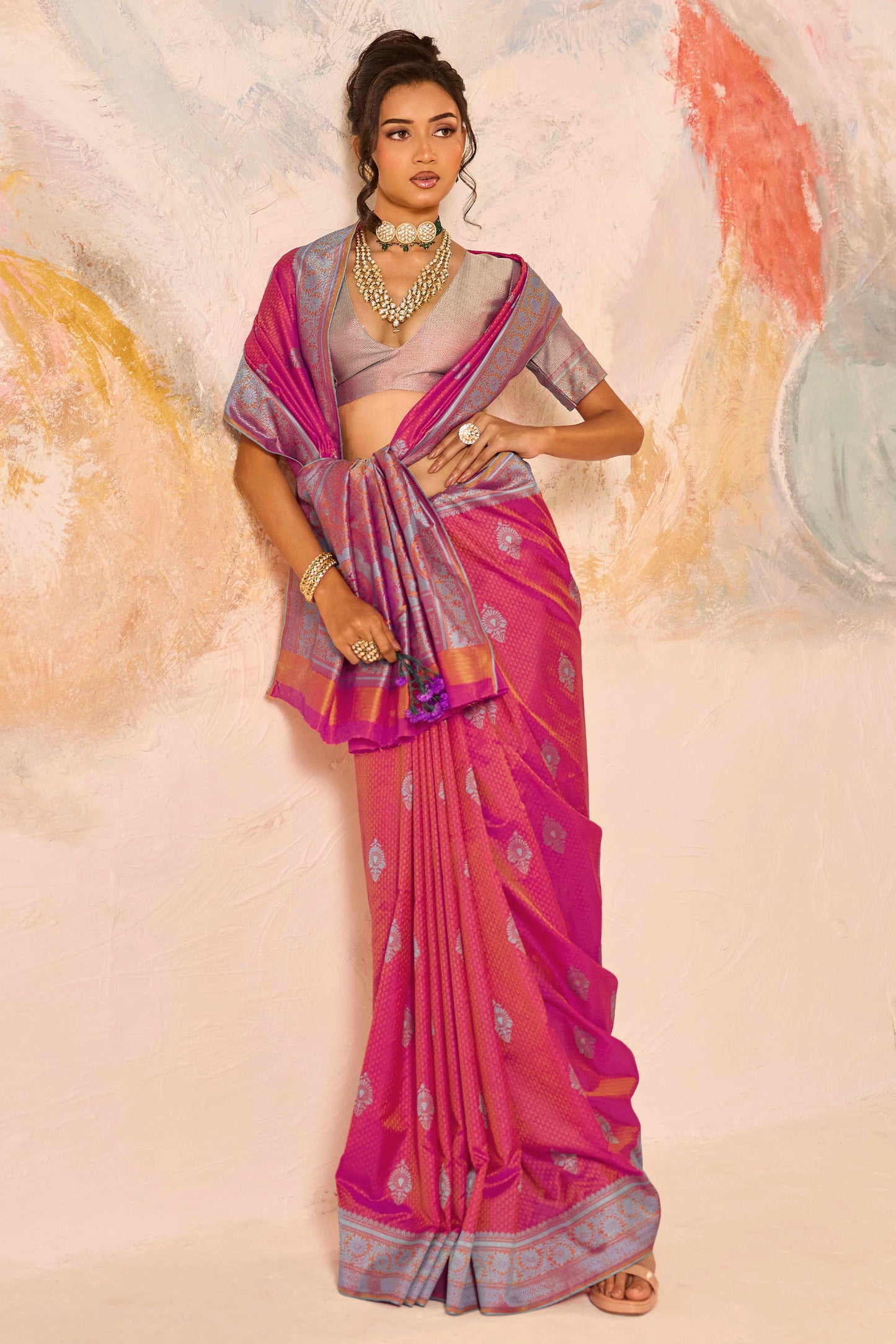 Pink Woven Silk Saree-SAR12317_3_SareeButa.com