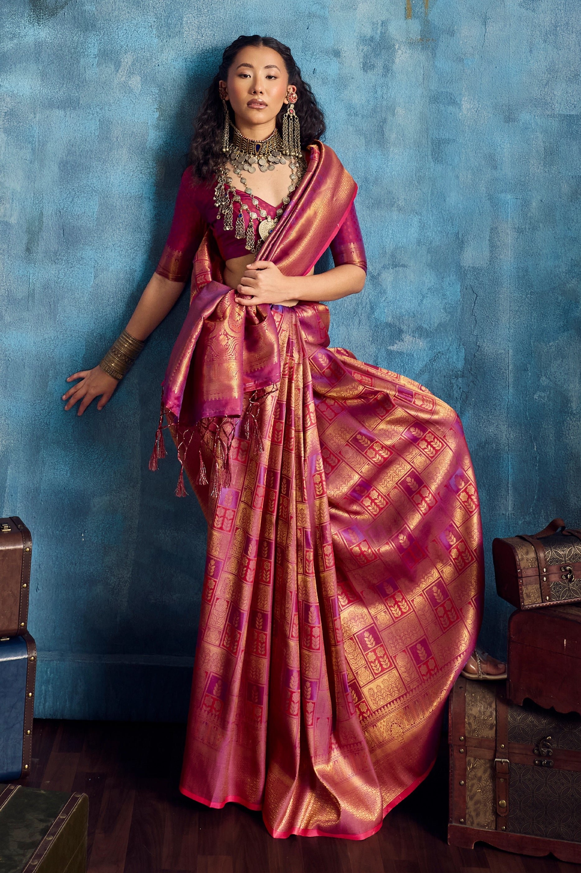 Pink Woven Silk Saree-SAR12378_3_SareeButa.com
