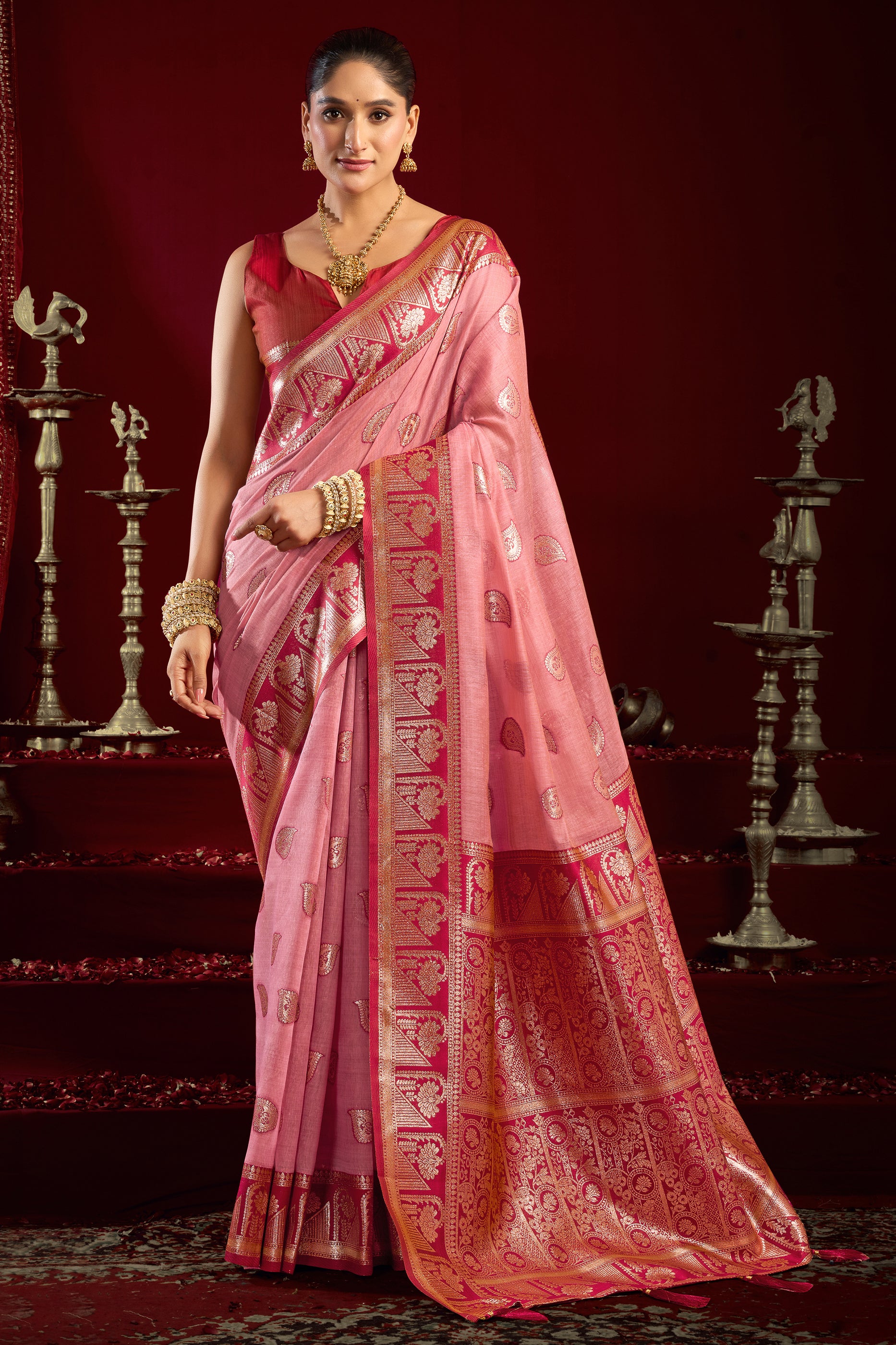 Pink Woven Silk Saree-SAR12630_1_SareeButa.com