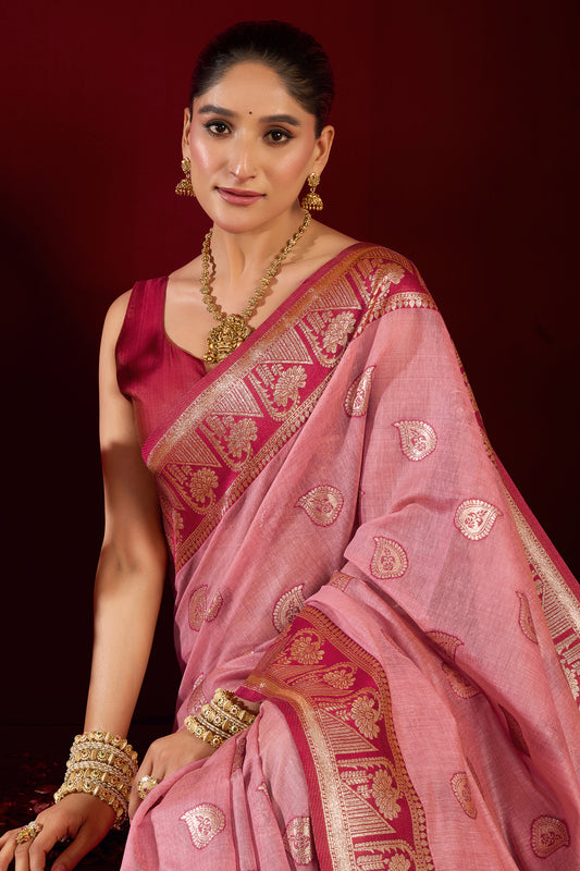 Pink Woven Silk Saree-SAR12630_2_SareeButa.com