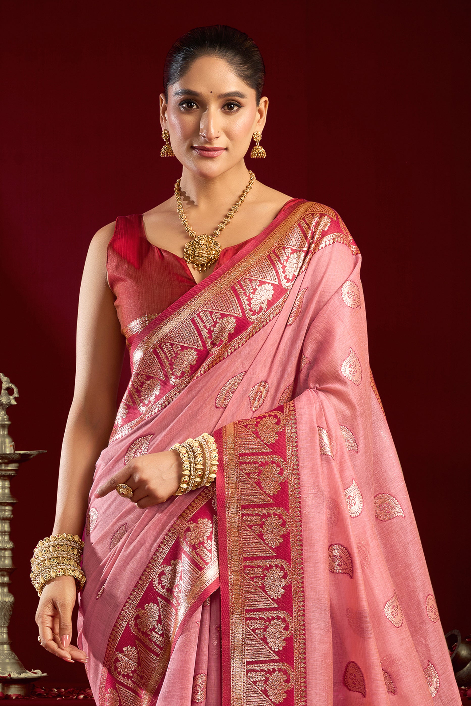 Pink Woven Silk Saree-SAR12630_4_SareeButa.com
