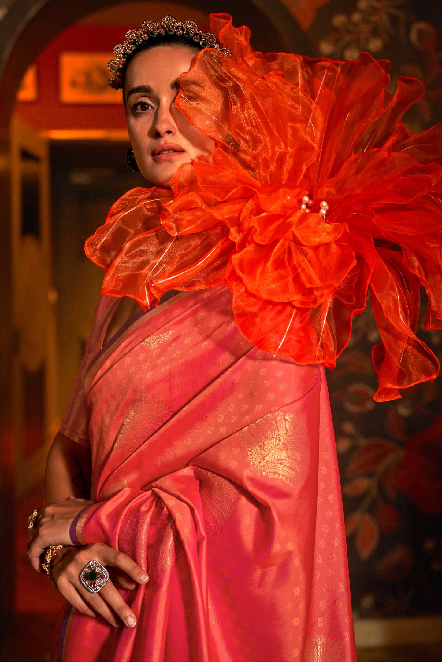 Pink Woven Silk Saree-ZB133030_2_SareeButa.com