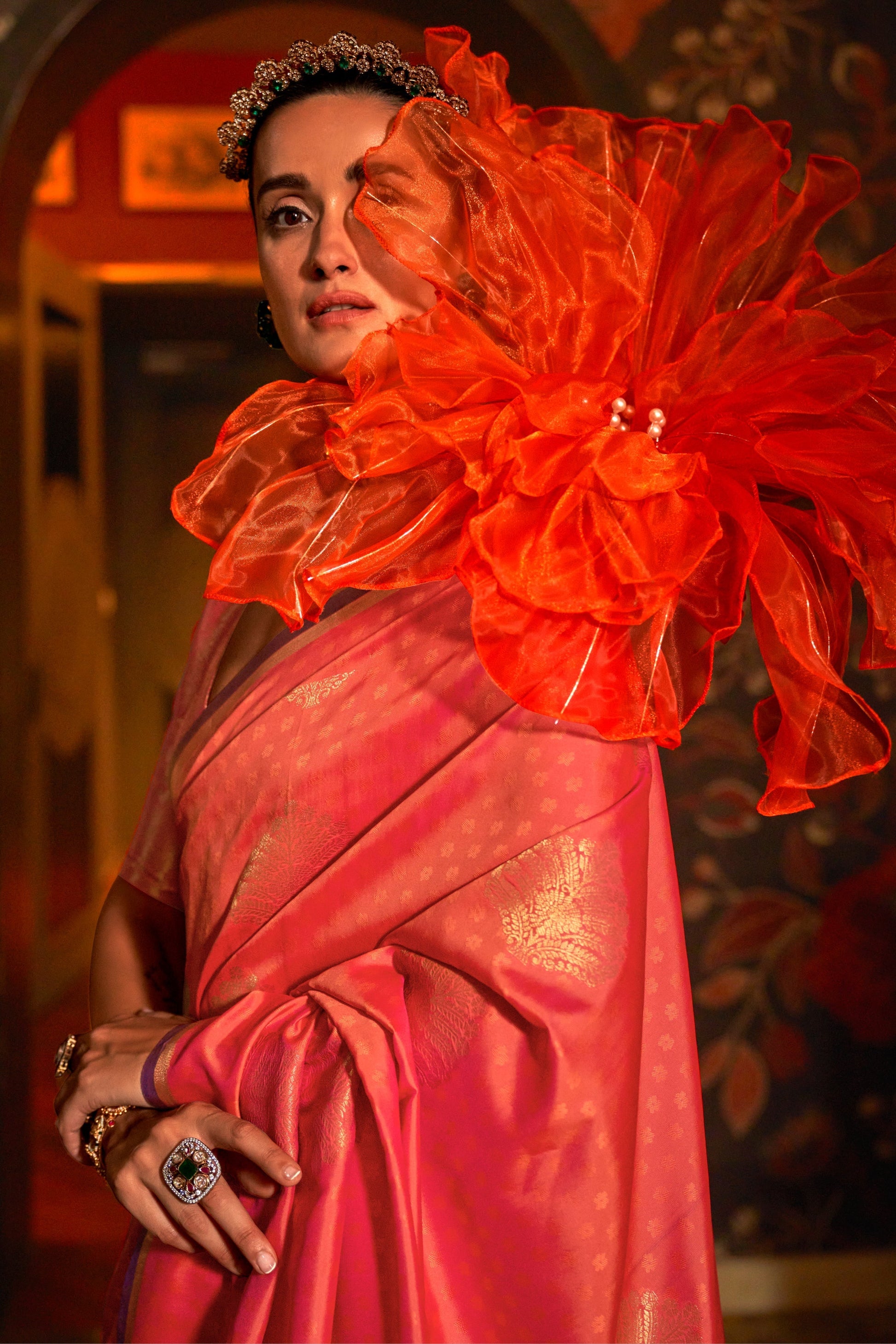 Pink Woven Silk Saree-ZB133030_2_SareeButa.com