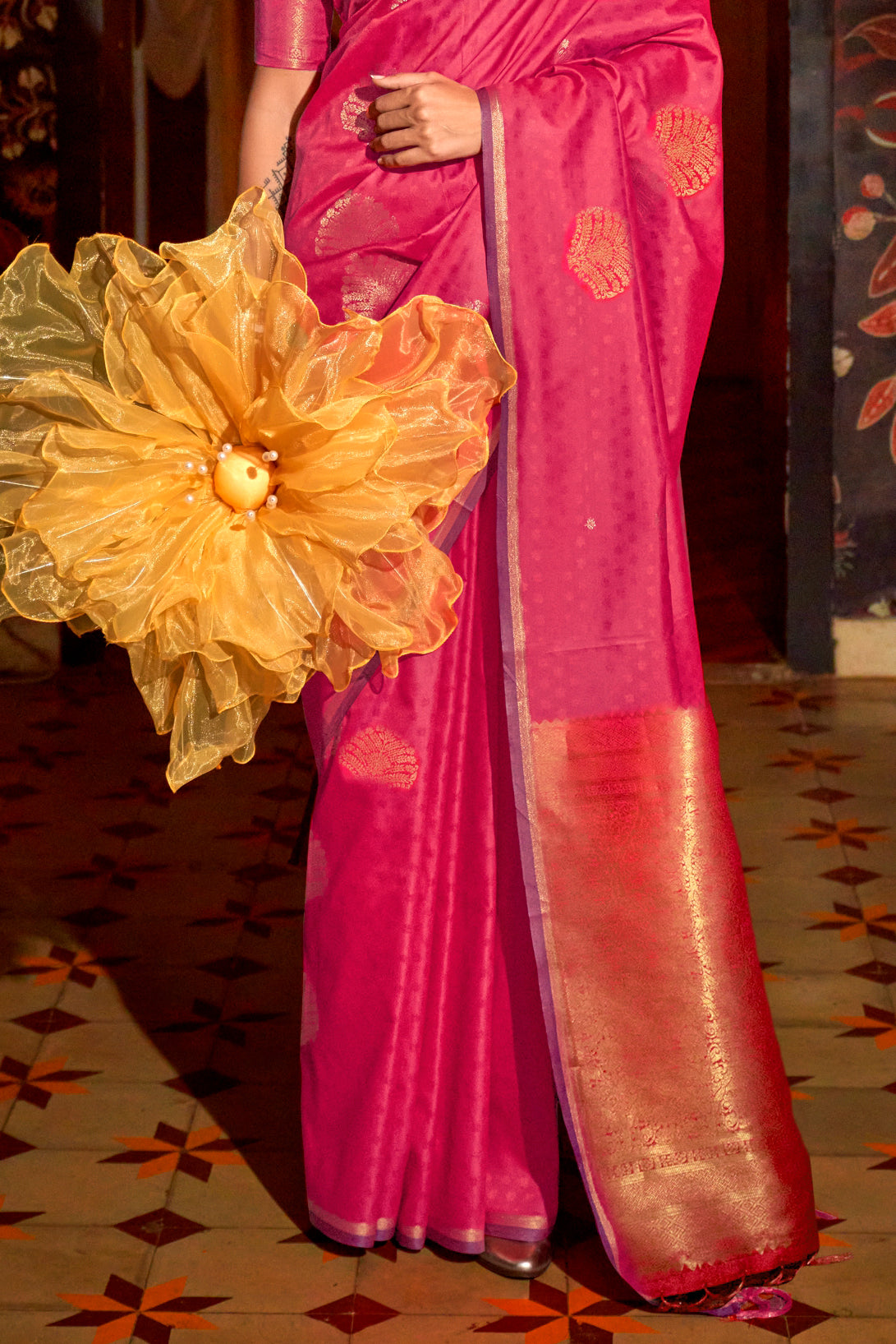 Pink Woven Silk Saree-ZB133033_4_SareeButa.com